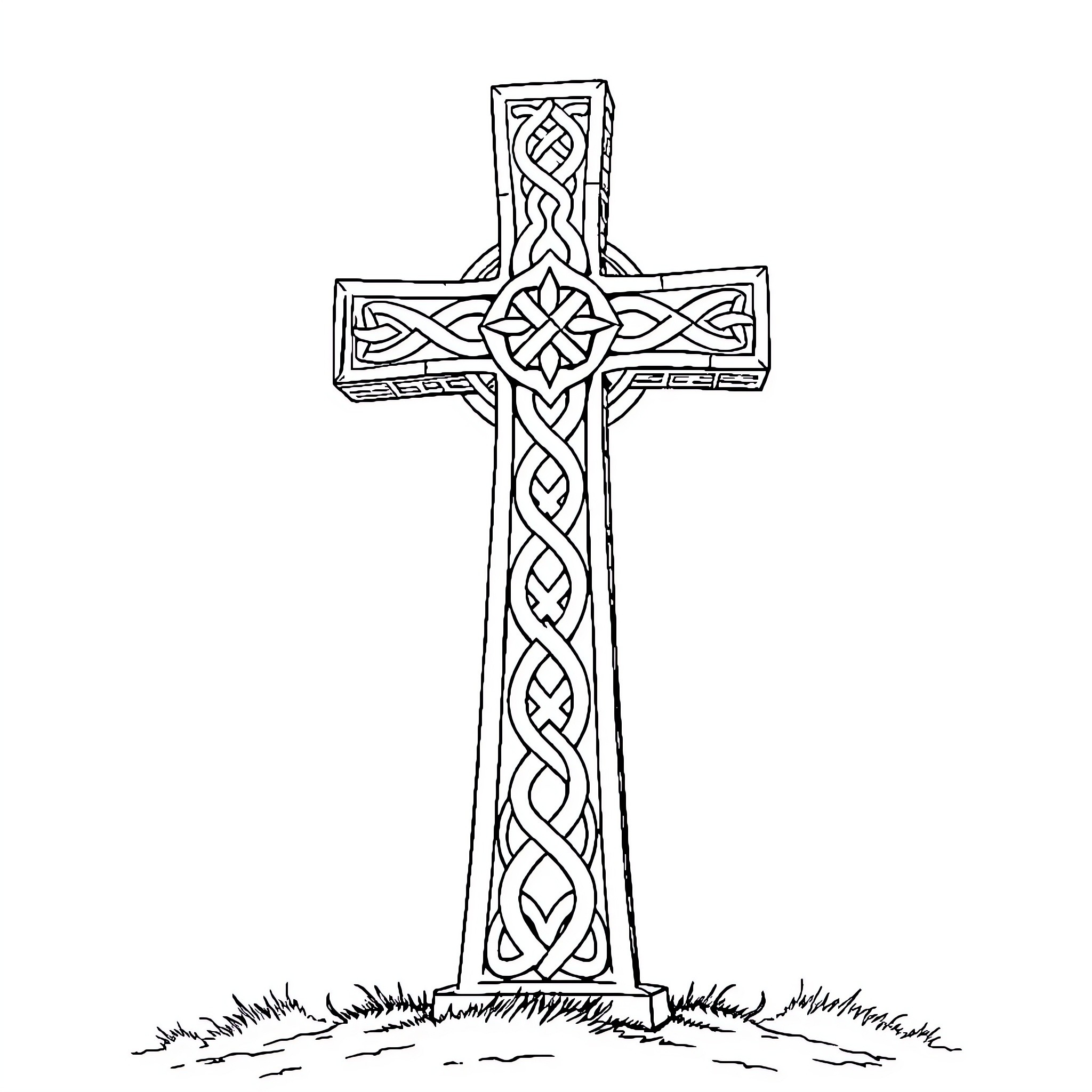 Celtic Cross with Intricate Patterns Coloring Page (free black-and-white line drawing printable PDF for all, from beginners to advanced learners, including children, teens, adults, and seniors)