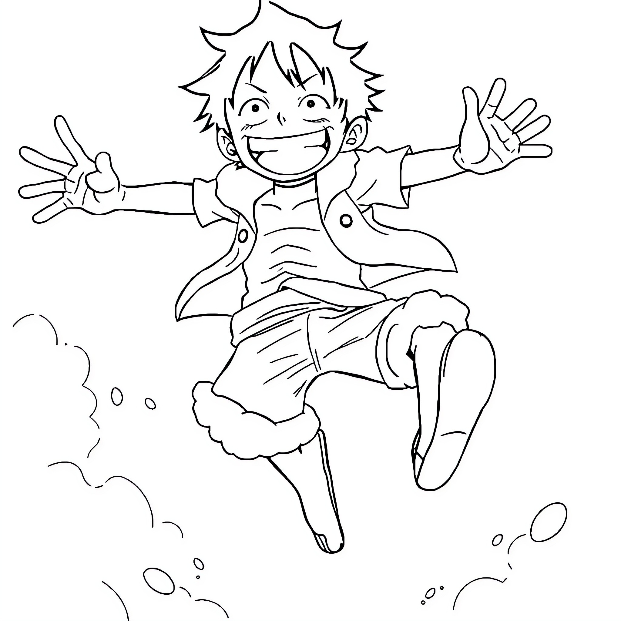 Luffy's Energetic Adventure Coloring Page (free black-and-white line drawing printable PDF for all, from beginners to advanced learners, including children, teens, adults, and seniors)