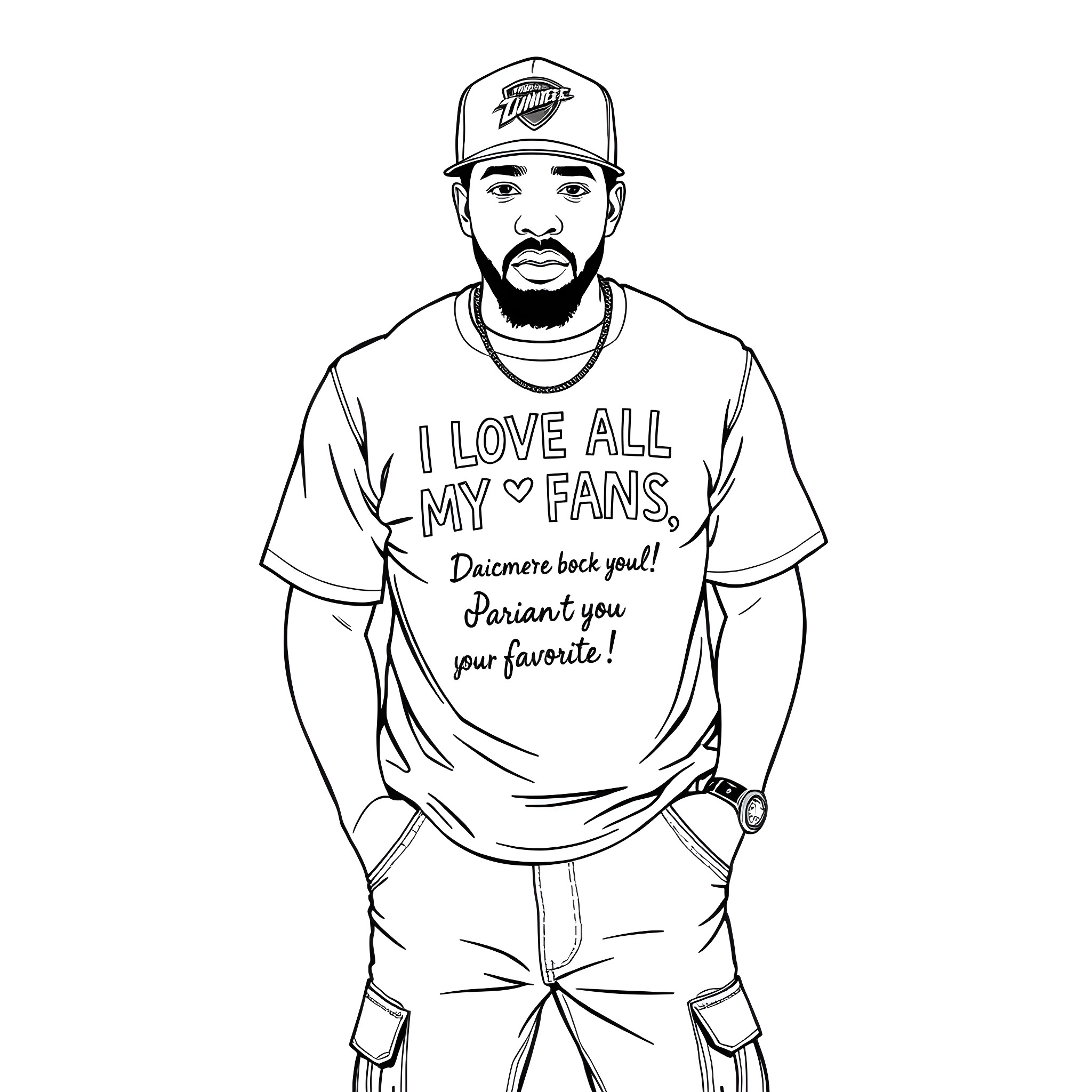 Drake Expressing Love and Gratitude to Fans Coloring Page (free black-and-white line drawing printable PDF for all, from beginners to advanced learners, including children, teens, adults, and seniors)