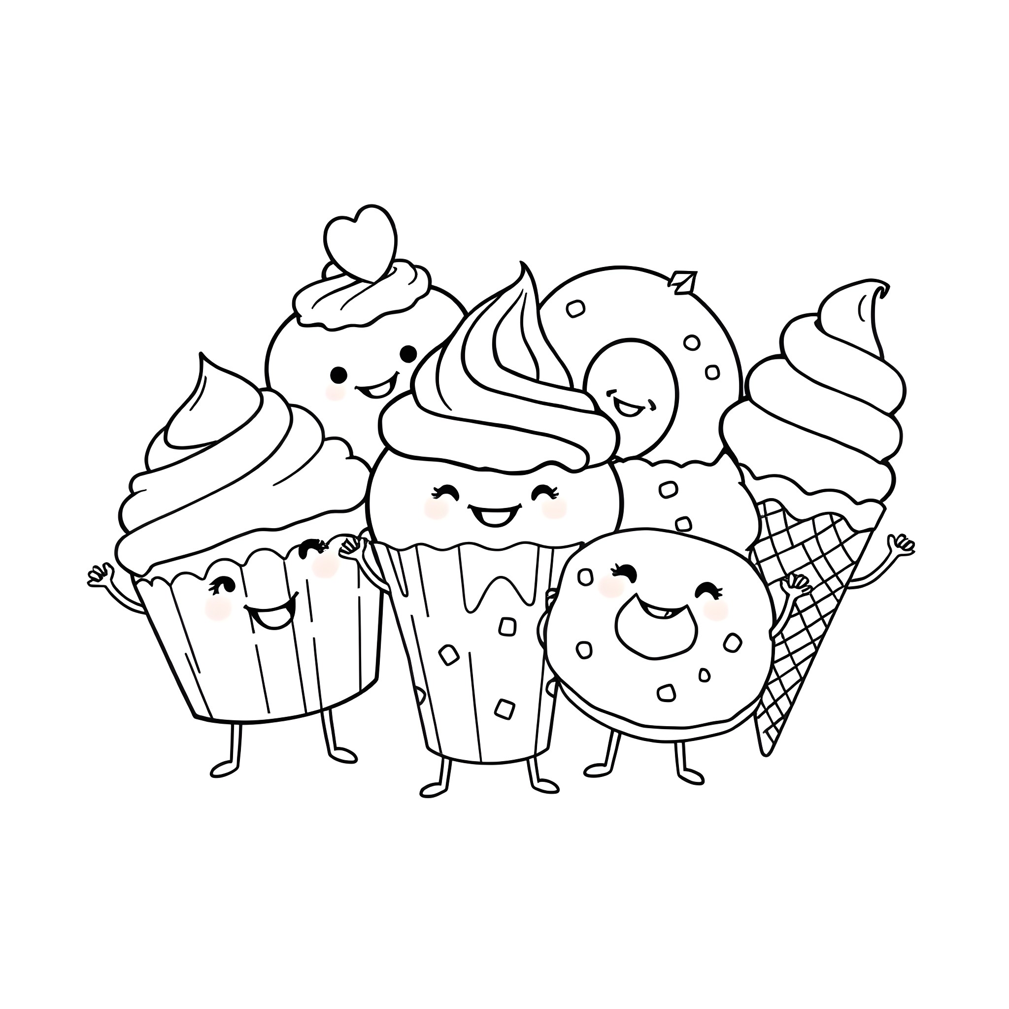 Treat Yourself with Delightful Desserts Coloring Page (free black-and-white line drawing printable PDF for all, from beginners to advanced learners, including children, teens, adults, and seniors)