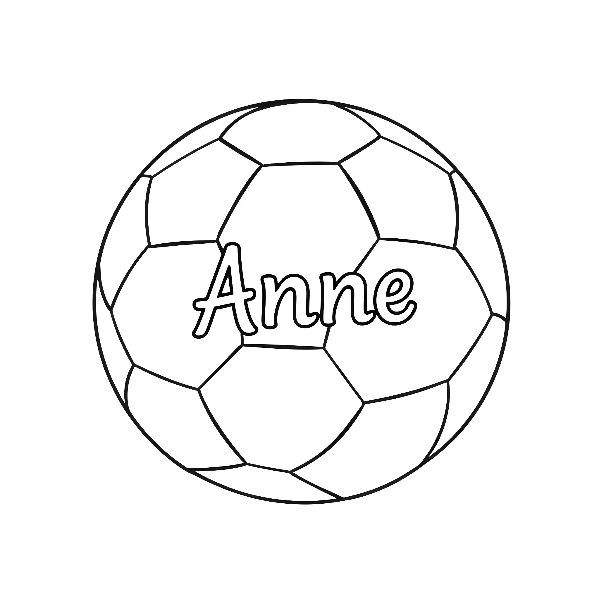 Soccer Ball with Anne's Name Coloring Page (free black-and-white line drawing printable PDF for all, from beginners to advanced learners, including children, teens, adults, and seniors)