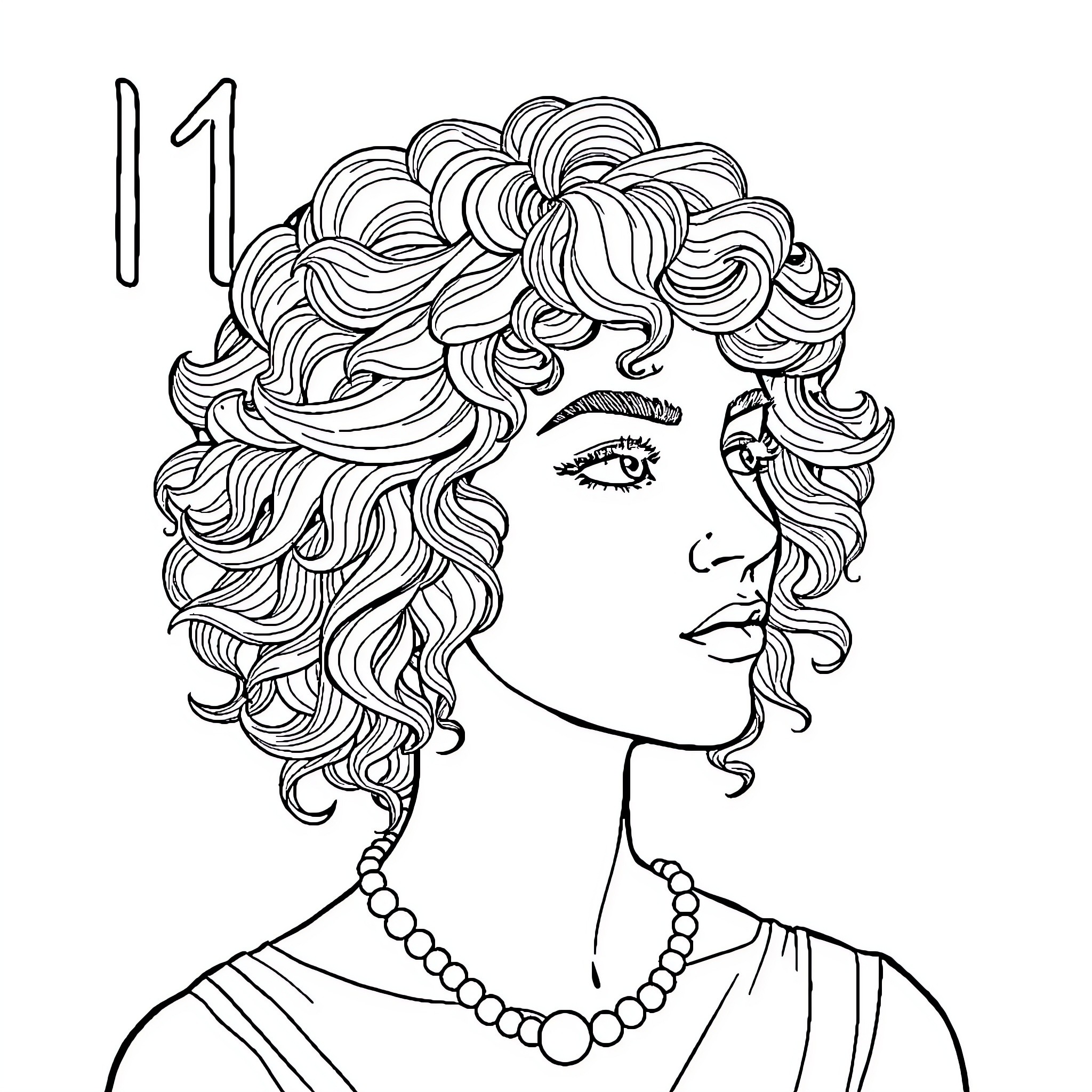 Virgo's Ethereal Visage: A Celestial Allure Coloring Page (free black-and-white line drawing printable PDF for all, from beginners to advanced learners, including children, teens, adults, and seniors)