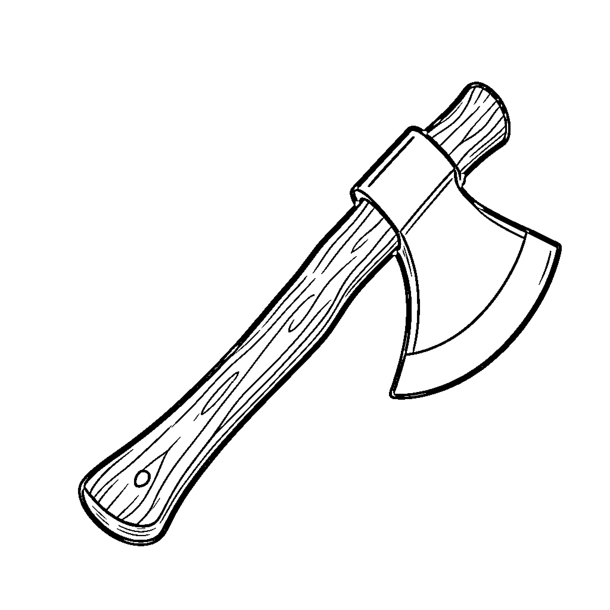 Axe with wooden handle and metallic blade Coloring Page (free black-and-white line drawing printable PDF for all, from beginners to advanced learners, including children, teens, adults, and seniors)
