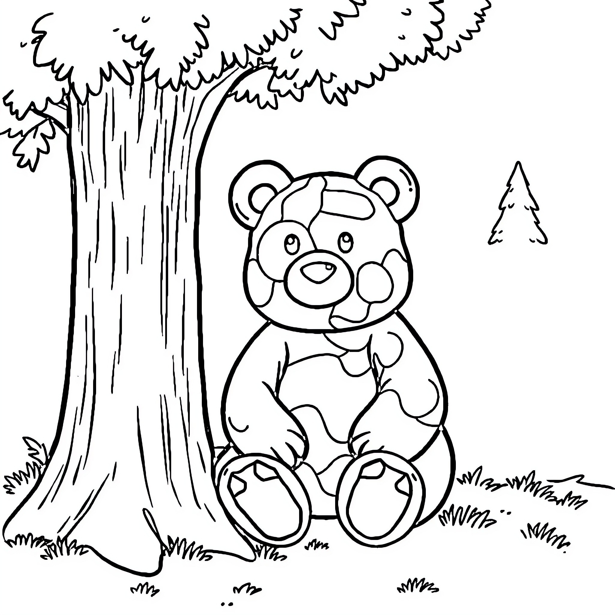 Gummy Bear enjoying the forest scenery Coloring Page (free black-and-white line drawing printable PDF for all, from beginners to advanced learners, including children, teens, adults, and seniors)