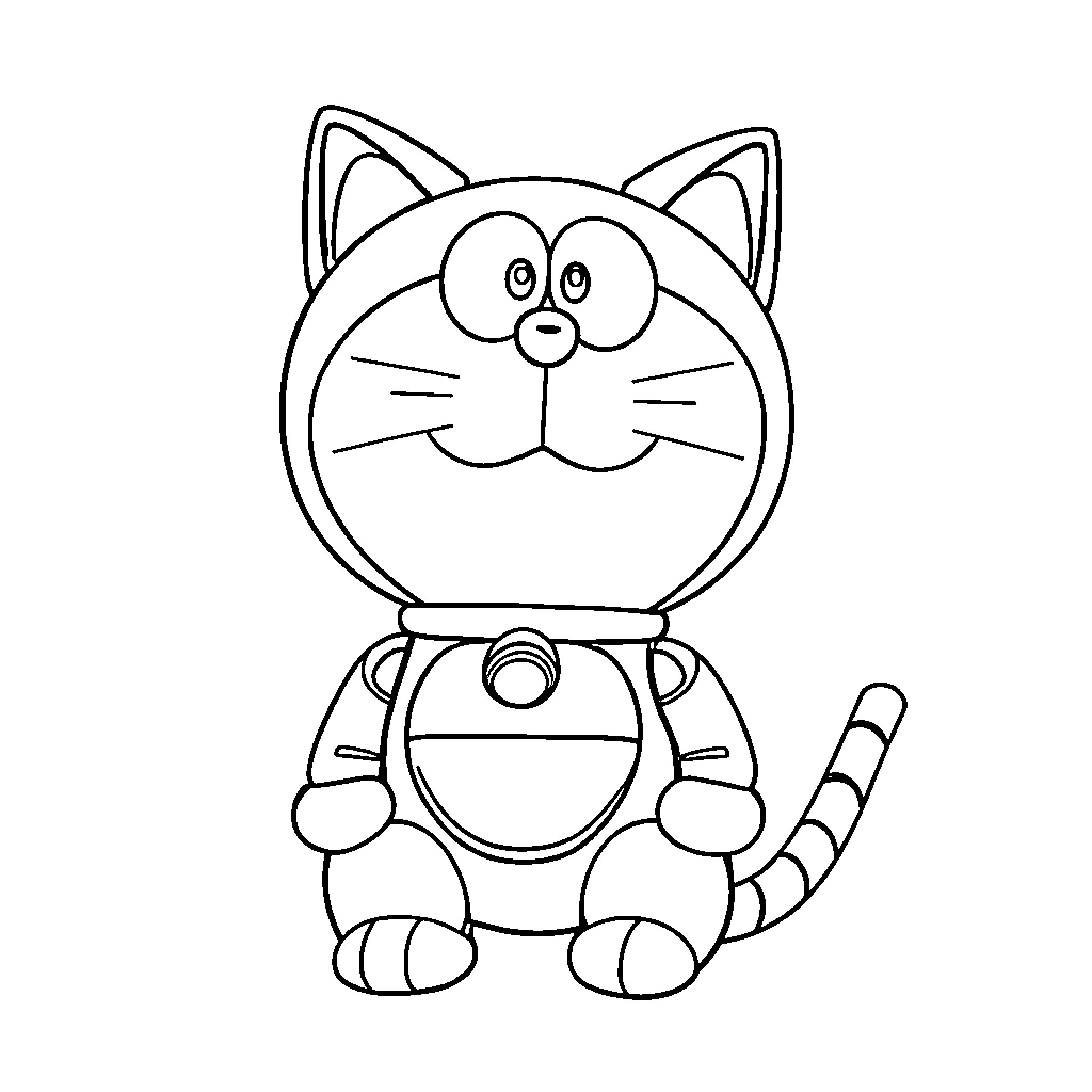 Doraemon the Curious Cat Coloring Page (free black-and-white line drawing printable PDF for all, from beginners to advanced learners, including children, teens, adults, and seniors)