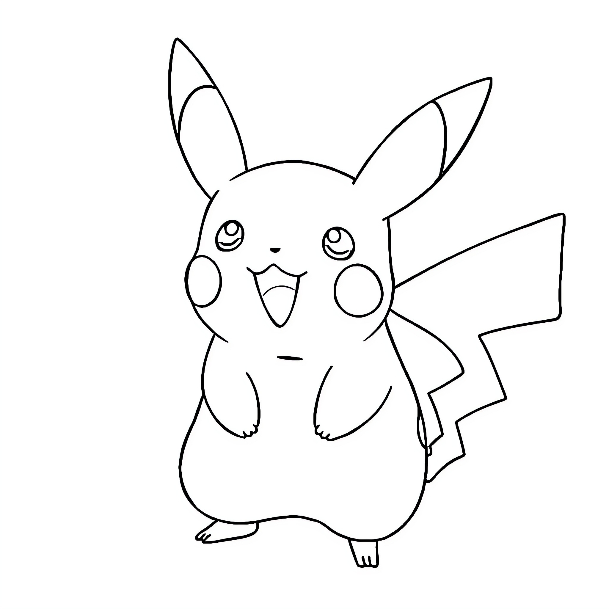 Pikachu posing with expression Coloring Page (free black-and-white line drawing printable PDF for all, from beginners to advanced learners, including children, teens, adults, and seniors)