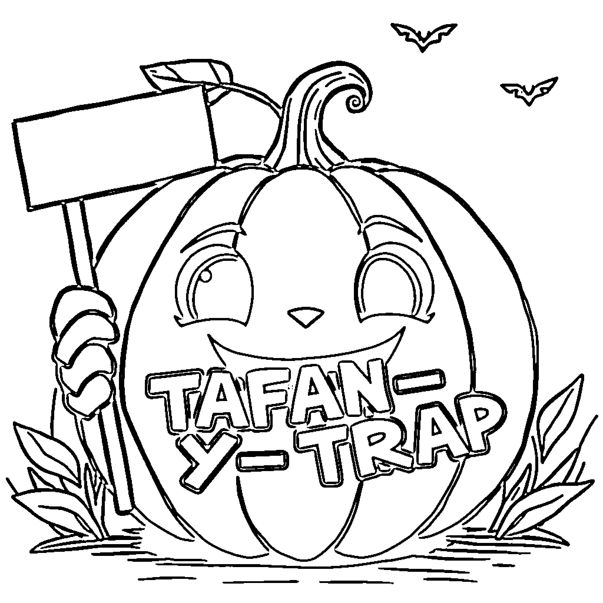 Pumpkin with funny expression and text Coloring Page (free black-and-white line drawing printable PDF for all, from beginners to advanced learners, including children, teens, adults, and seniors)