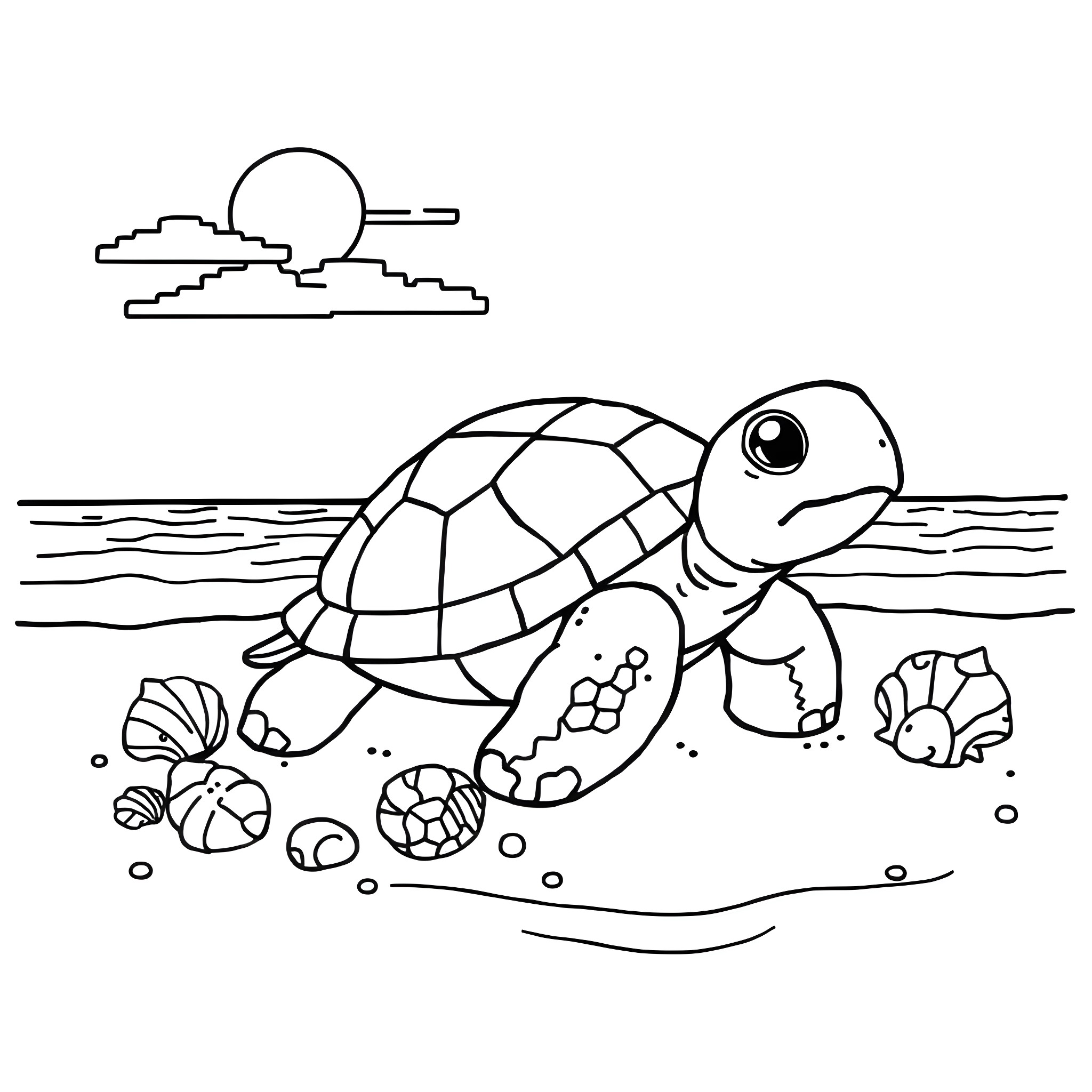 Turtle swimming in the ocean Coloring Page (free black-and-white line drawing printable PDF for all, from beginners to advanced learners, including children, teens, adults, and seniors)