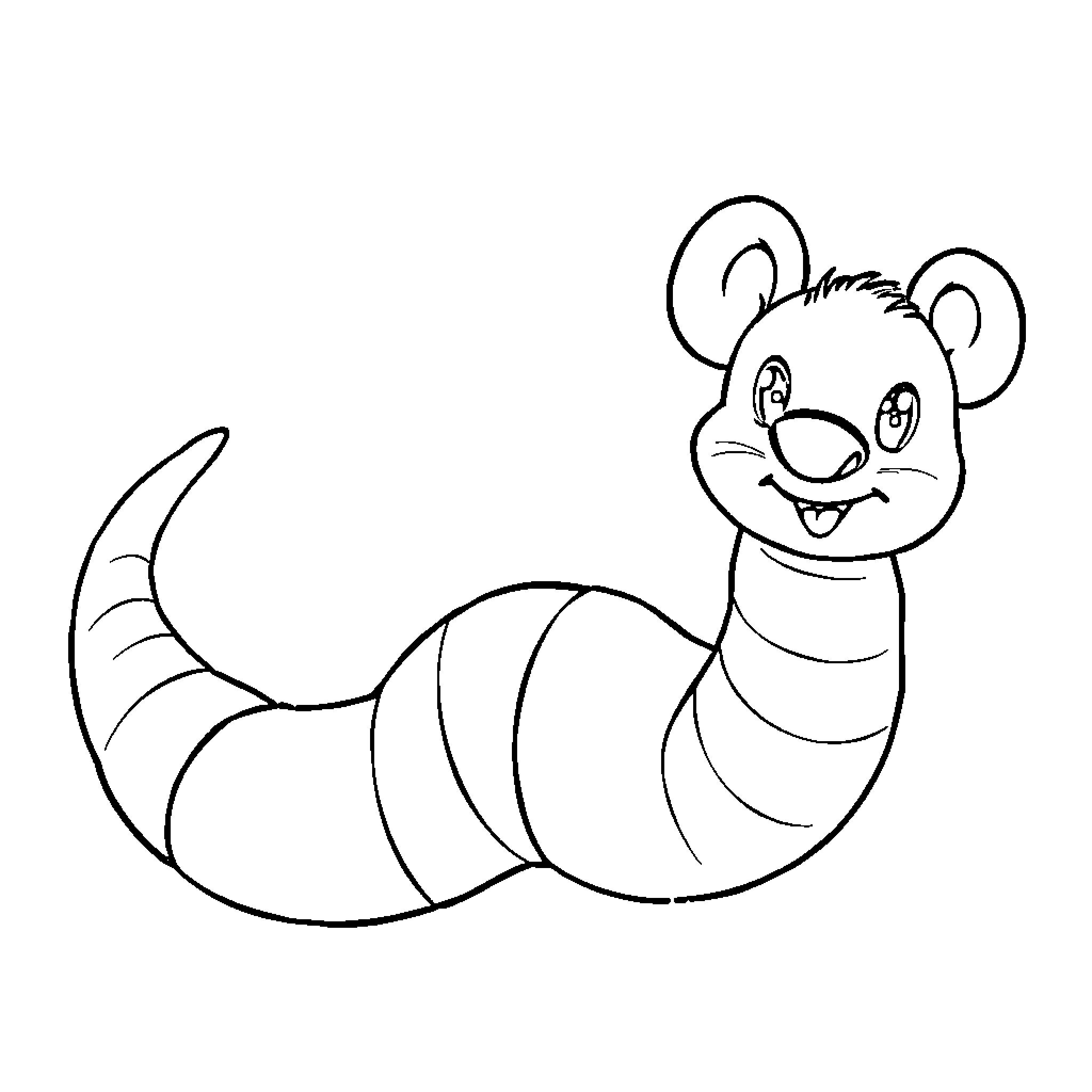 Worm with a happy expression Coloring Page (free black-and-white line drawing printable PDF for all, from beginners to advanced learners, including children, teens, adults, and seniors)