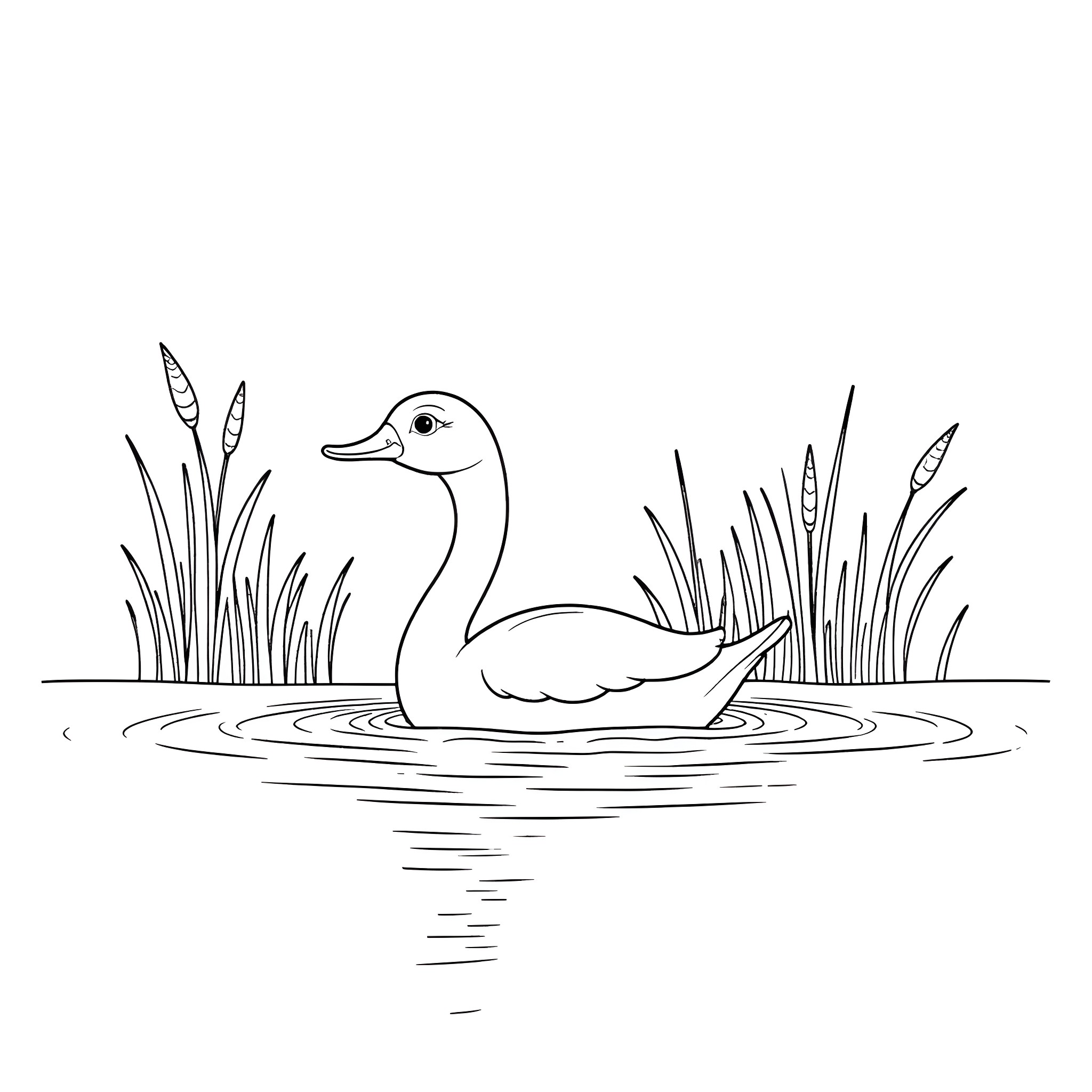 Fuut: Duck swimming in the pond with reeds Coloring Page (free black-and-white line drawing printable PDF for all, from beginners to advanced learners, including children, teens, adults, and seniors)