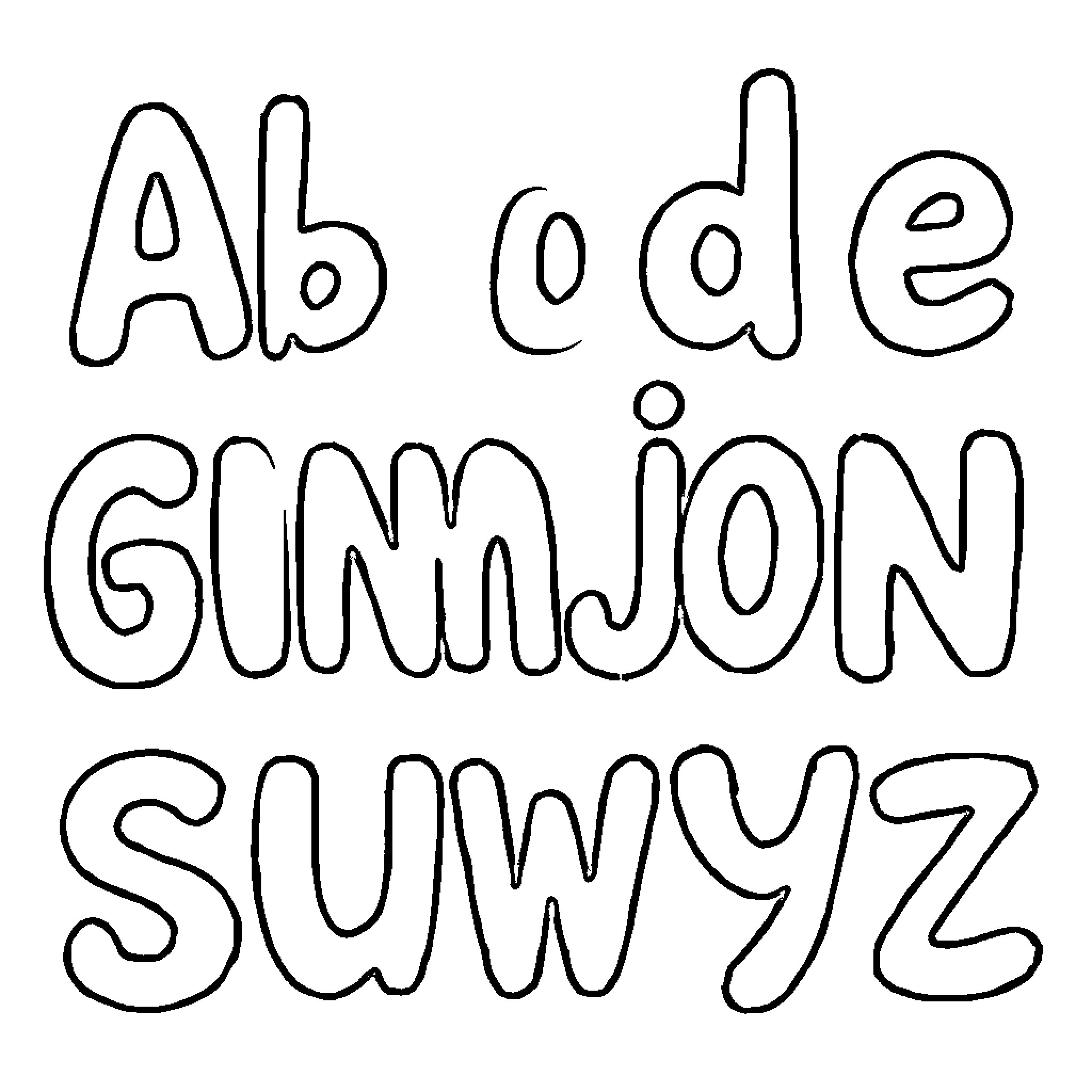 Alphabet Characters in Doodle Style Coloring Page (free black-and-white line drawing printable PDF for all, from beginners to advanced learners, including children, teens, adults, and seniors)