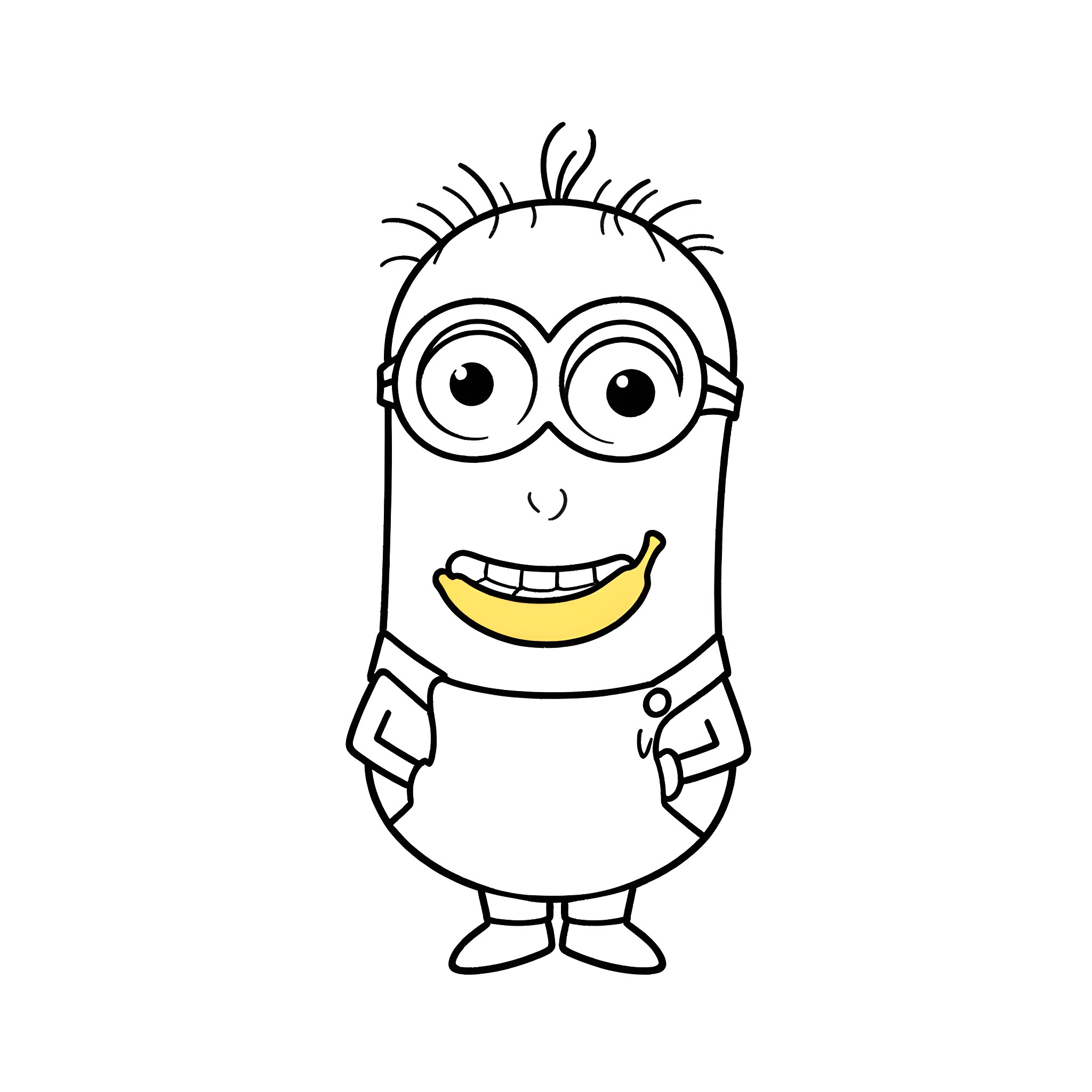 Minion in a happy expression Coloring Page (free black-and-white line drawing printable PDF for all, from beginners to advanced learners, including children, teens, adults, and seniors)