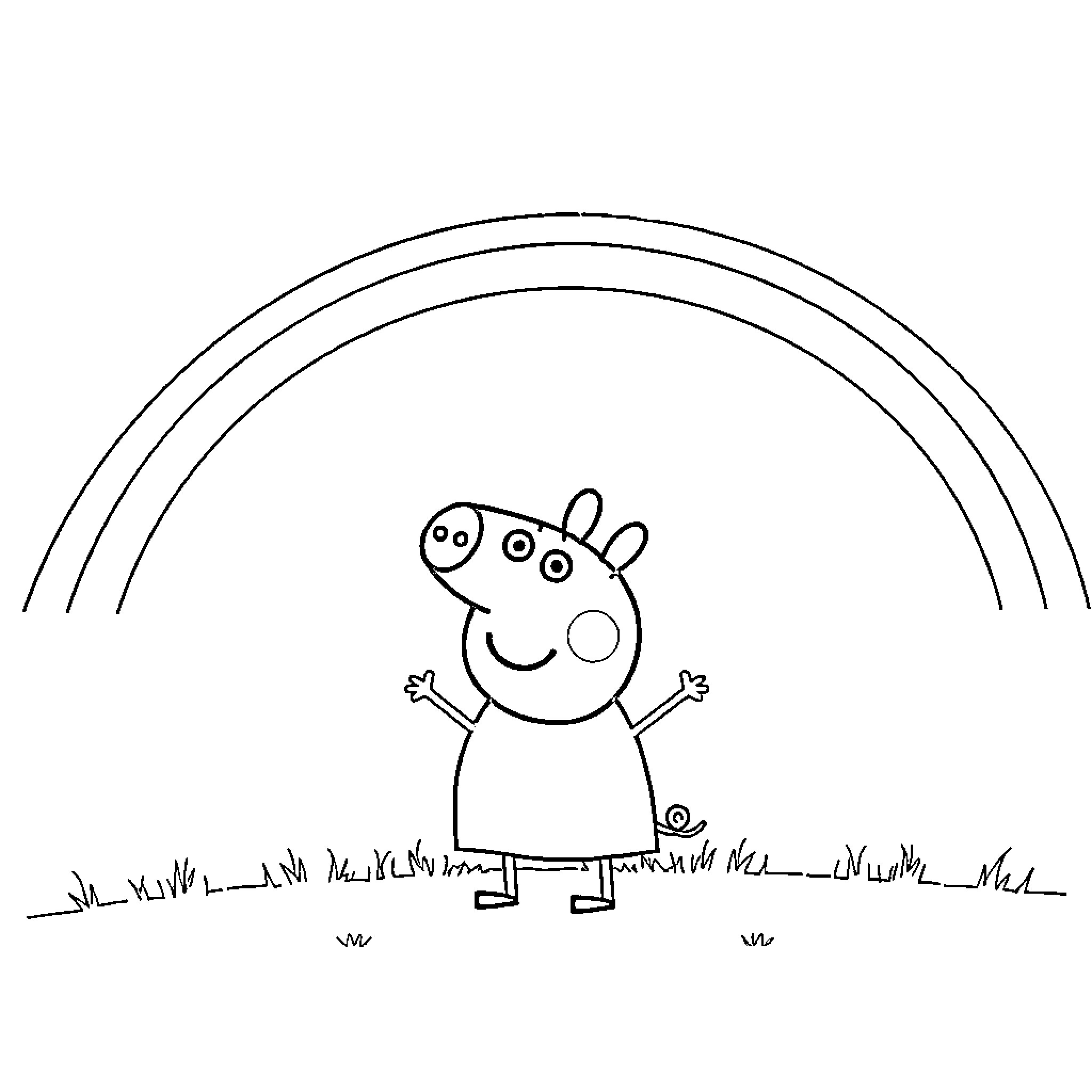 Peppa Pig enjoying a sunny day outdoors Coloring Page (free black-and-white line drawing printable PDF for all, from beginners to advanced learners, including children, teens, adults, and seniors)
