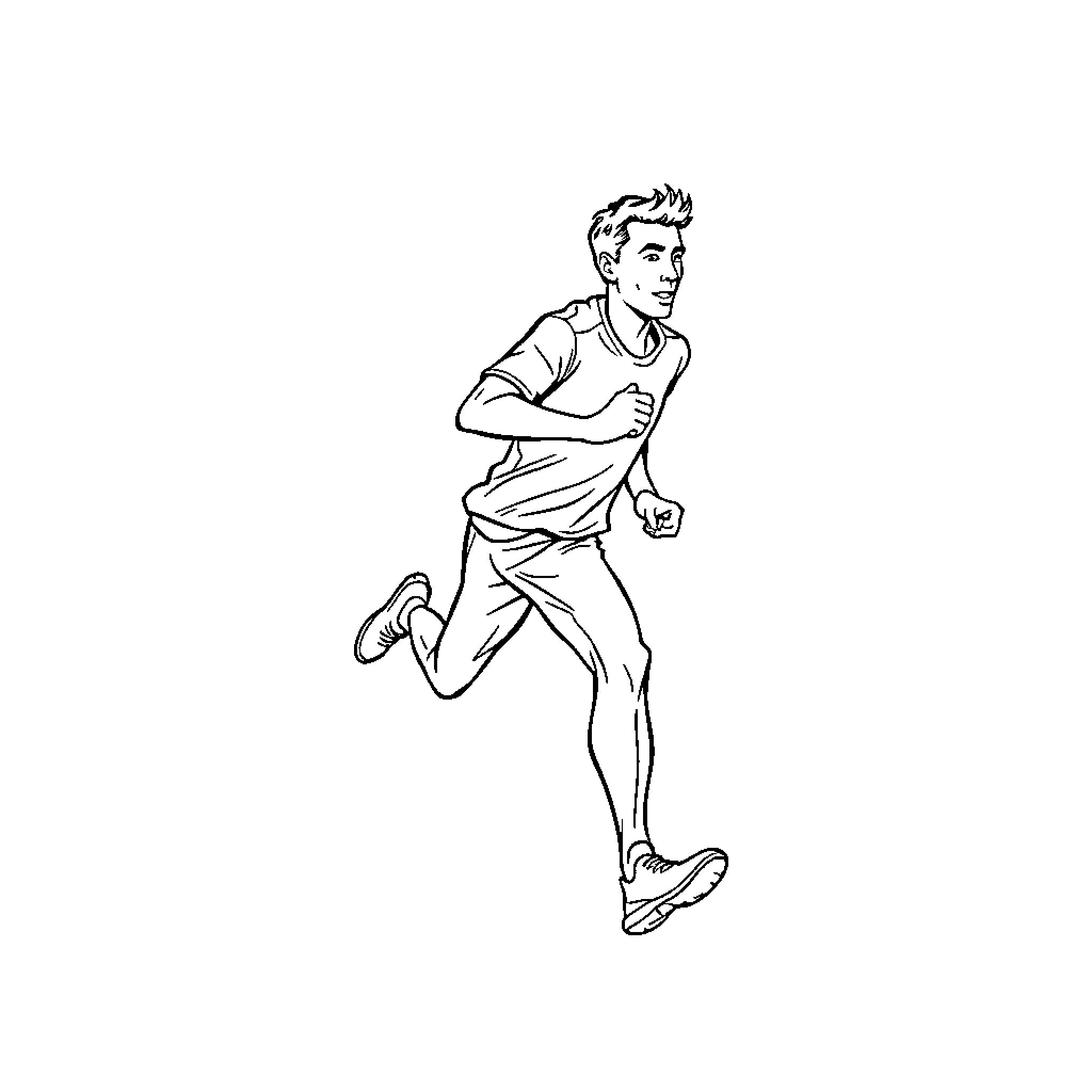 Man running with determination Coloring Page (free black-and-white line drawing printable PDF for all, from beginners to advanced learners, including children, teens, adults, and seniors)