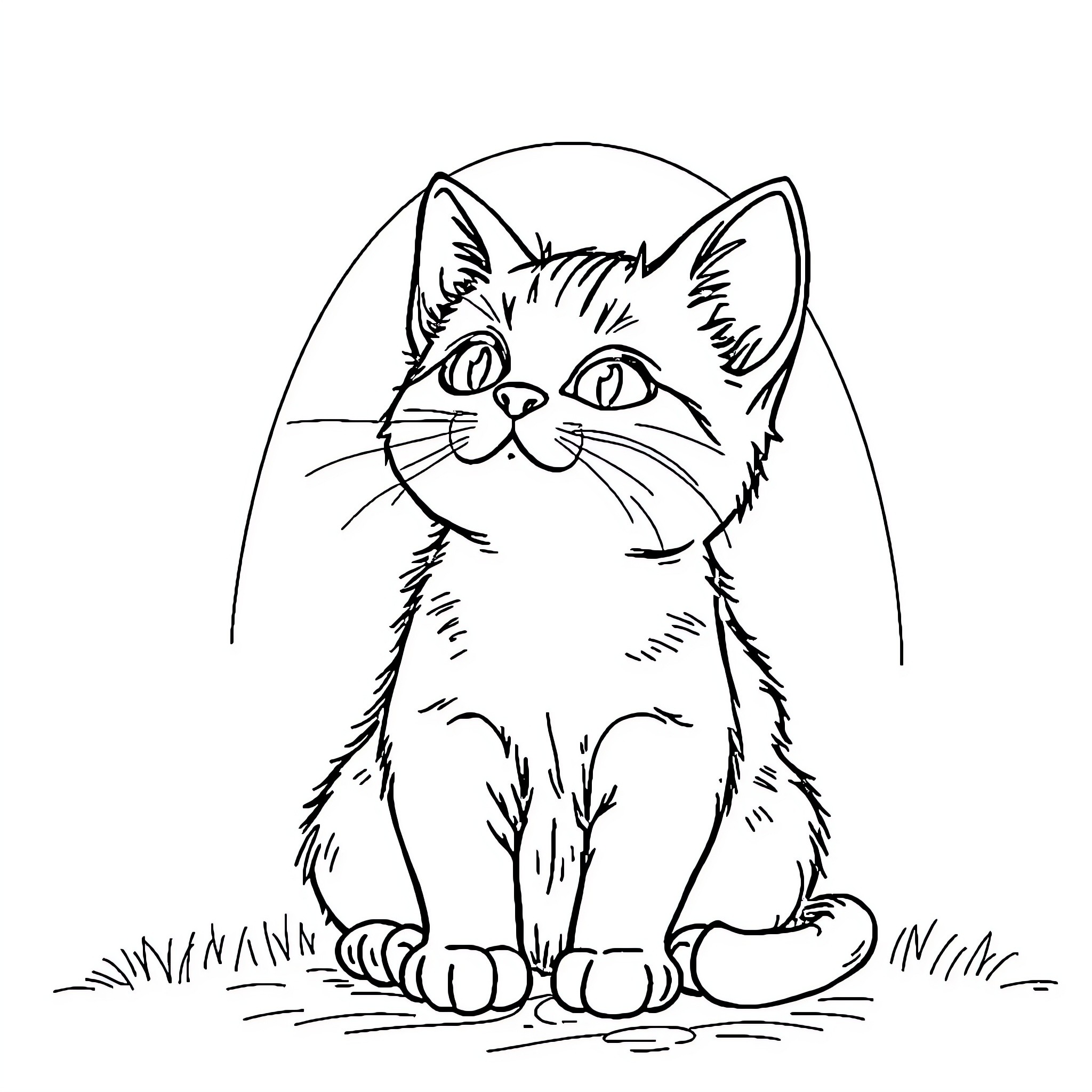 Cat in a Contemplative Pose Coloring Page (free black-and-white line drawing printable PDF for all, from beginners to advanced learners, including children, teens, adults, and seniors)