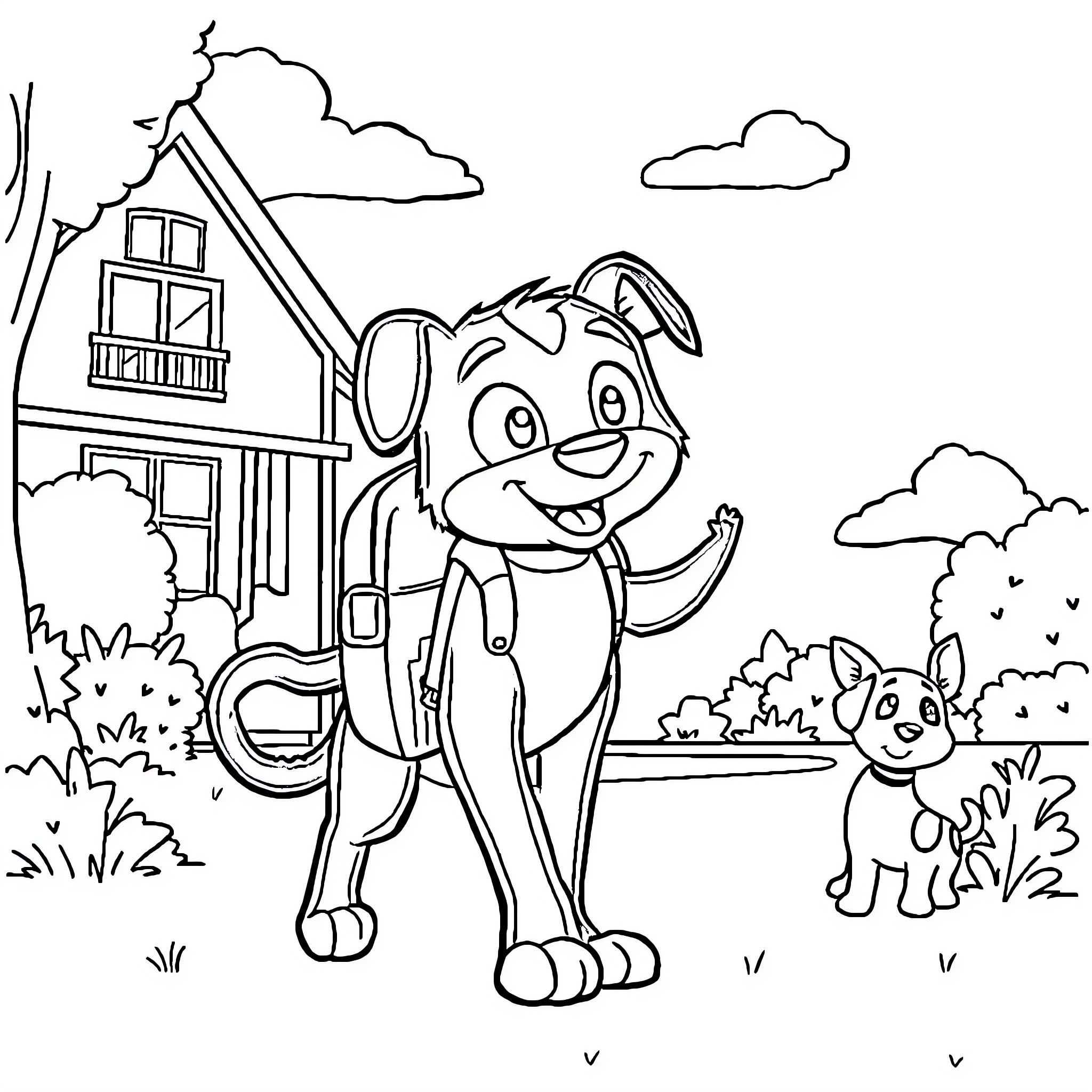 Enzo's Playful Adventure with Furry Friends Coloring Page (free black-and-white line drawing printable PDF for all, from beginners to advanced learners, including children, teens, adults, and seniors)