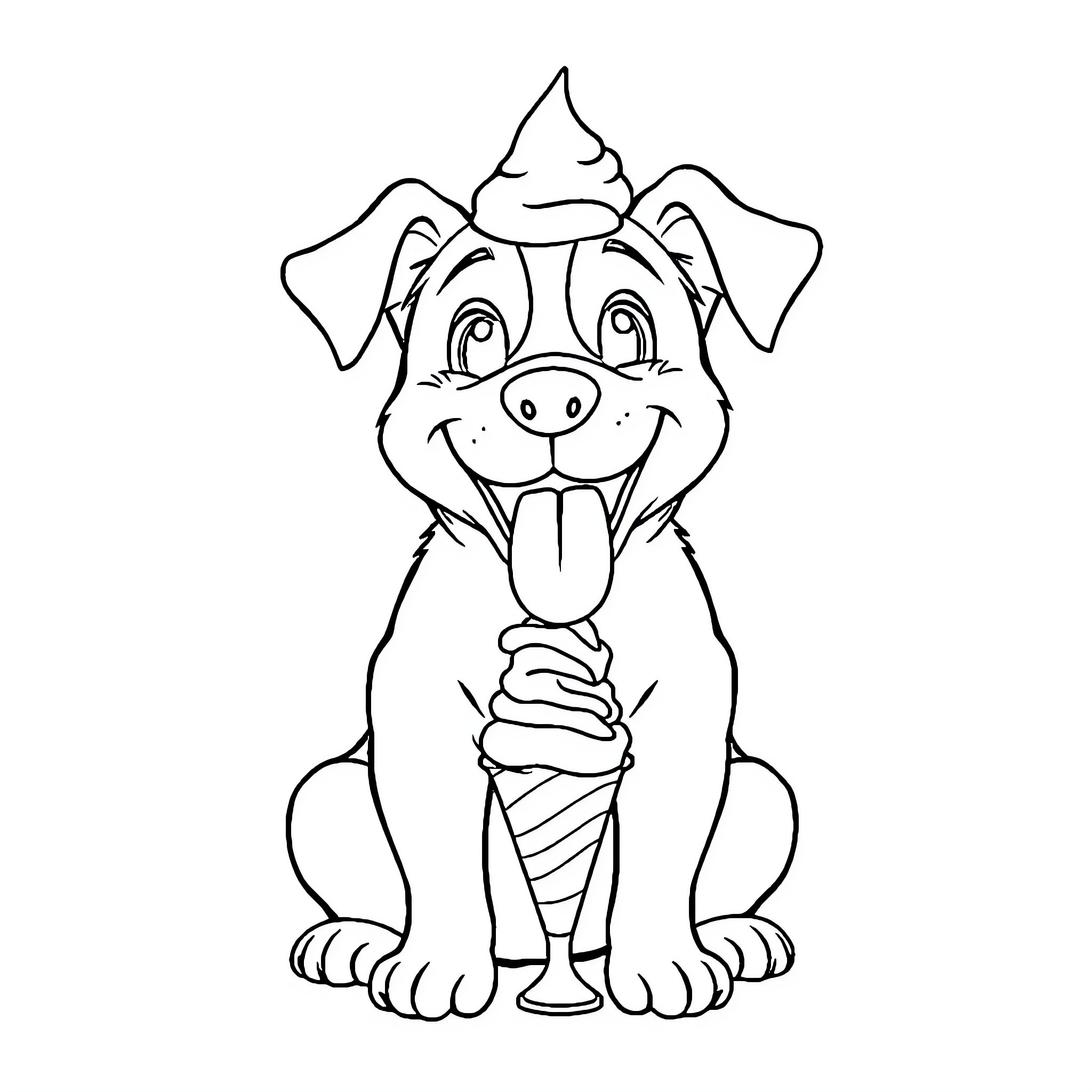 Dog enjoying a tasty ice cream cone Coloring Page (free black-and-white line drawing printable PDF for all, from beginners to advanced learners, including children, teens, adults, and seniors)