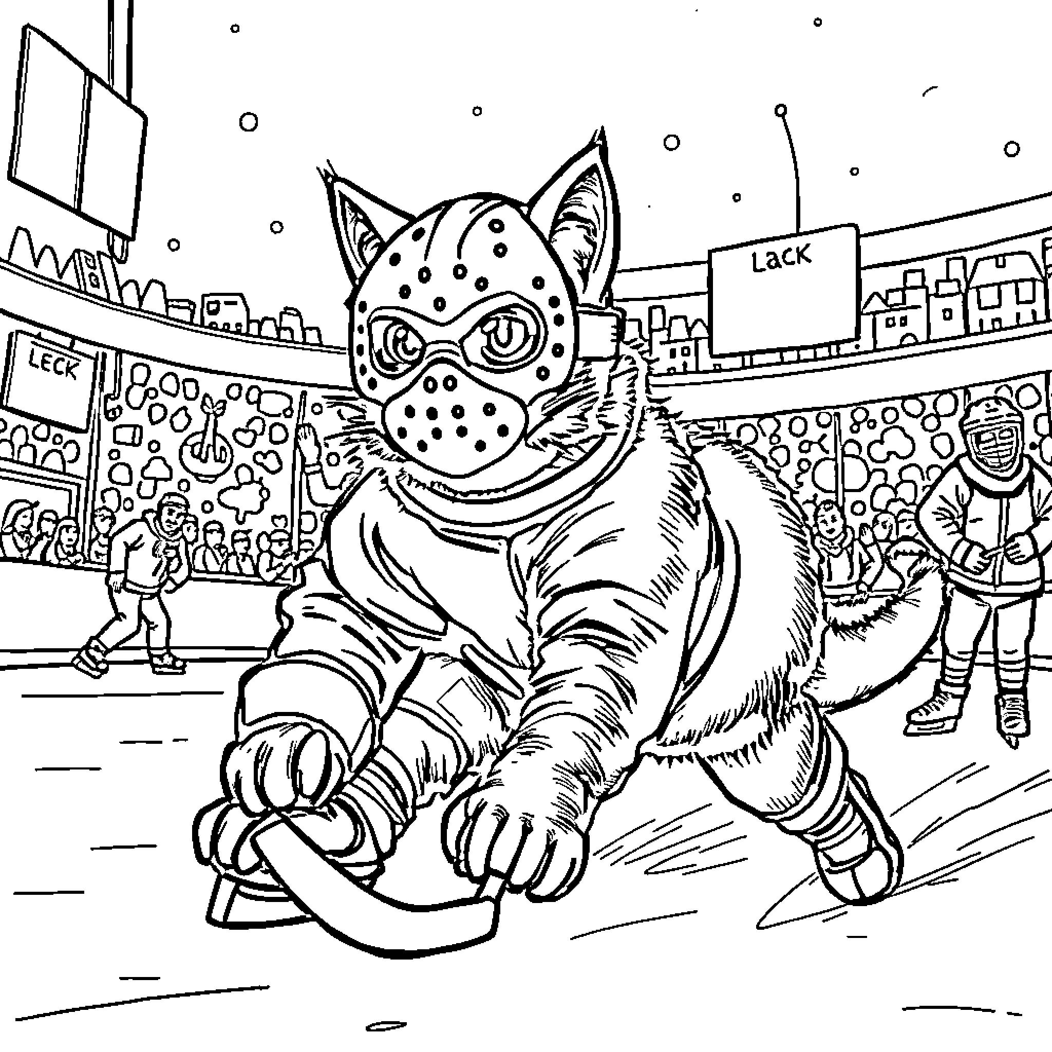 Cat exploring a colorful urban landscape Coloring Page (free black-and-white line drawing printable PDF for all, from beginners to advanced learners, including children, teens, adults, and seniors)