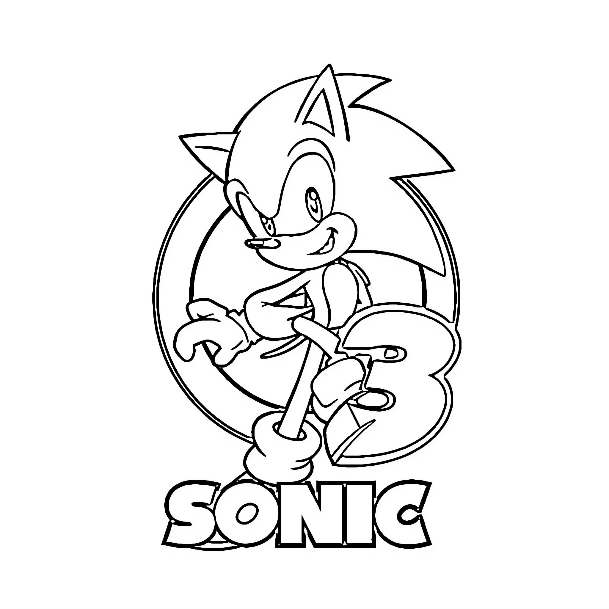 Sonic the Hedgehog running in action pose Coloring Page (free black-and-white line drawing printable PDF for all, from beginners to advanced learners, including children, teens, adults, and seniors)