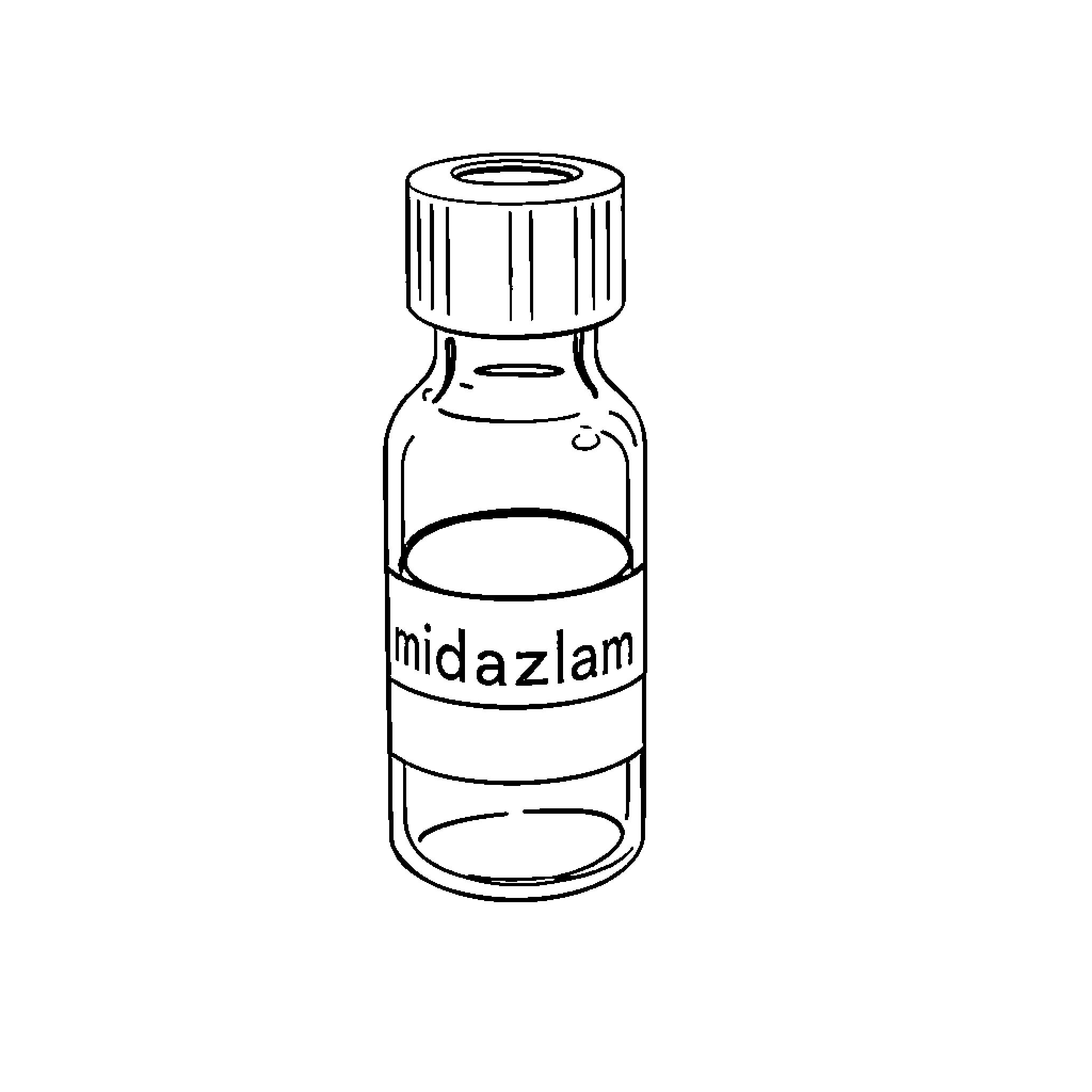 Midazolam medical vial Coloring Page (free black-and-white line drawing printable PDF for all, from beginners to advanced learners, including children, teens, adults, and seniors)