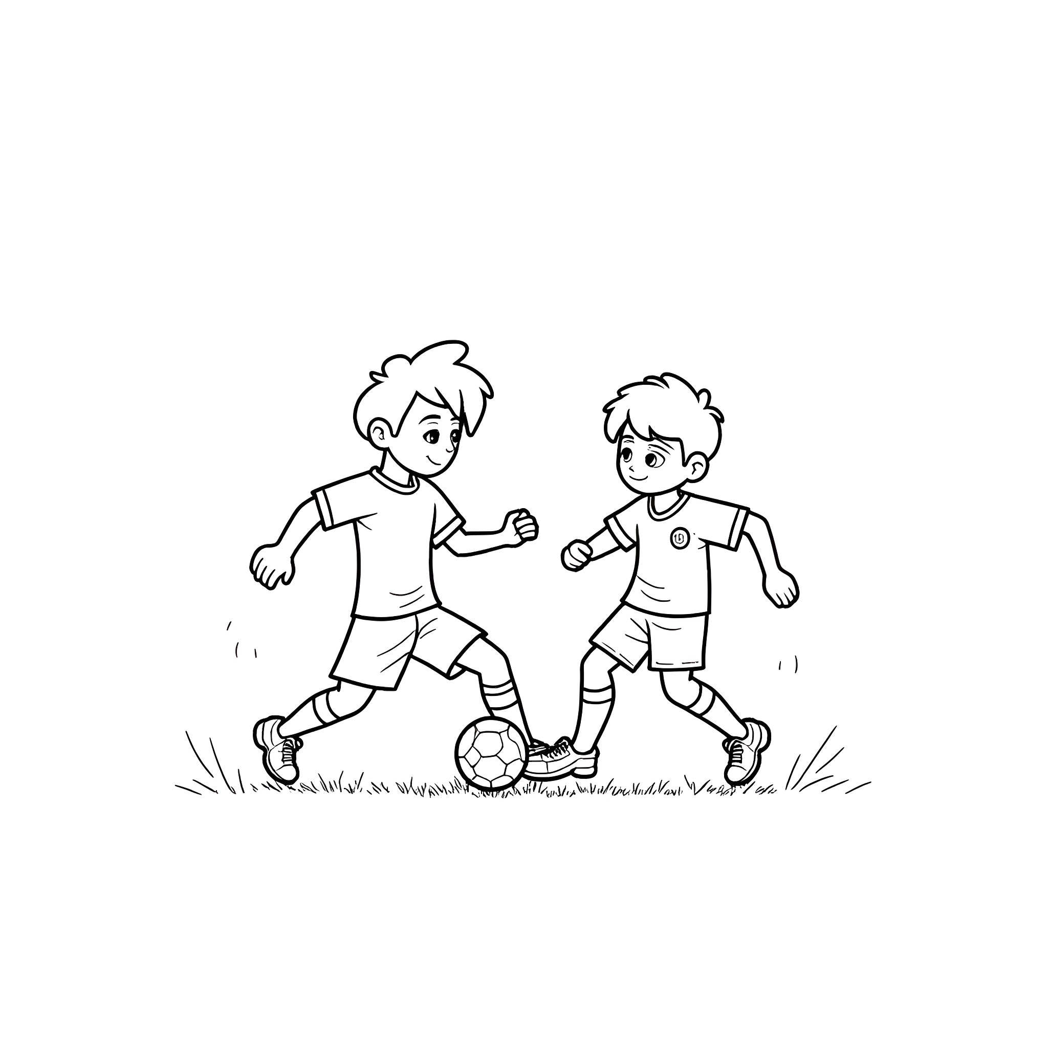 Ben10 playing football with friend on field Coloring Page (free black-and-white line drawing printable PDF for all, from beginners to advanced learners, including children, teens, adults, and seniors)