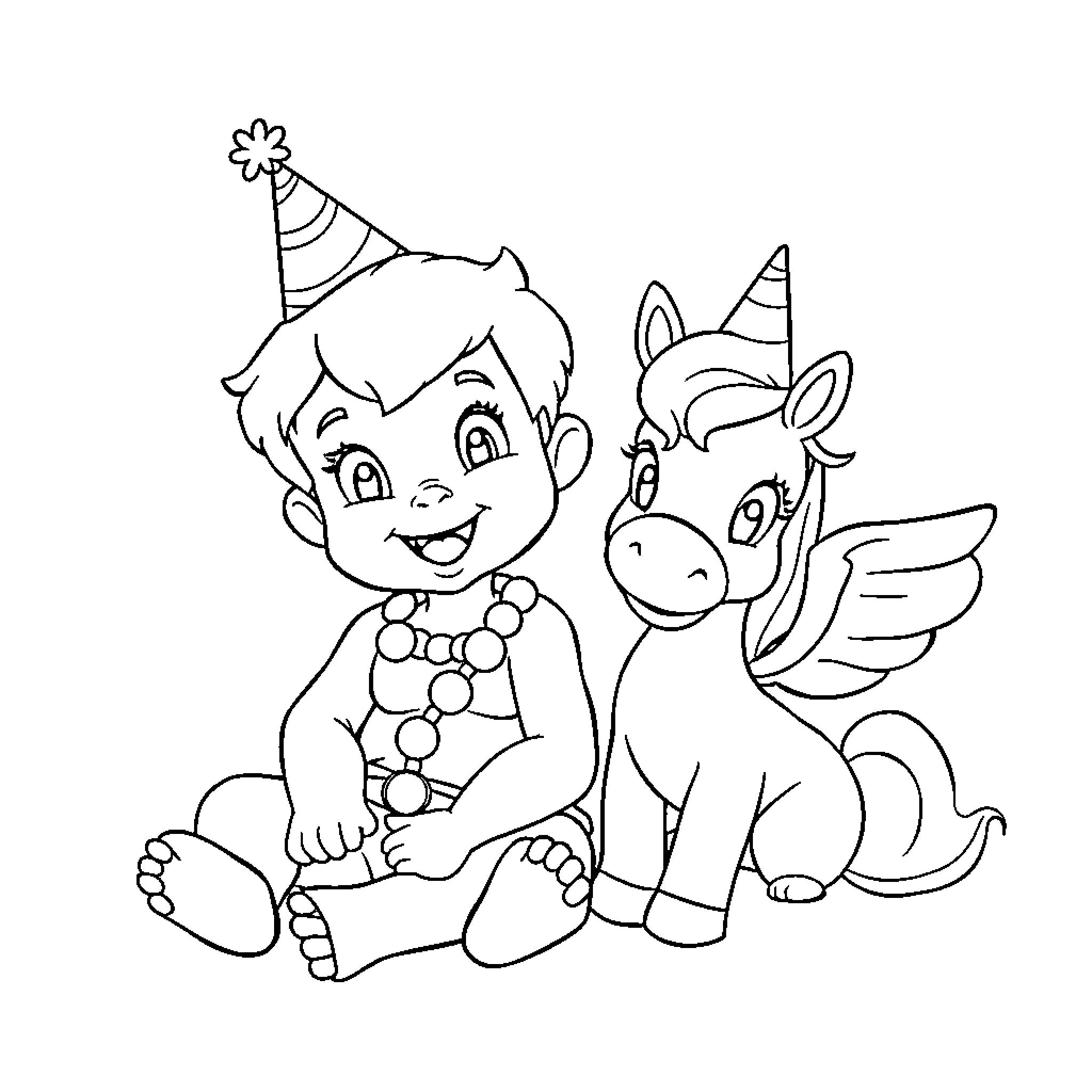 Hercules Celebrates with Mythical Creature Coloring Page (free black-and-white line drawing printable PDF for all, from beginners to advanced learners, including children, teens, adults, and seniors)