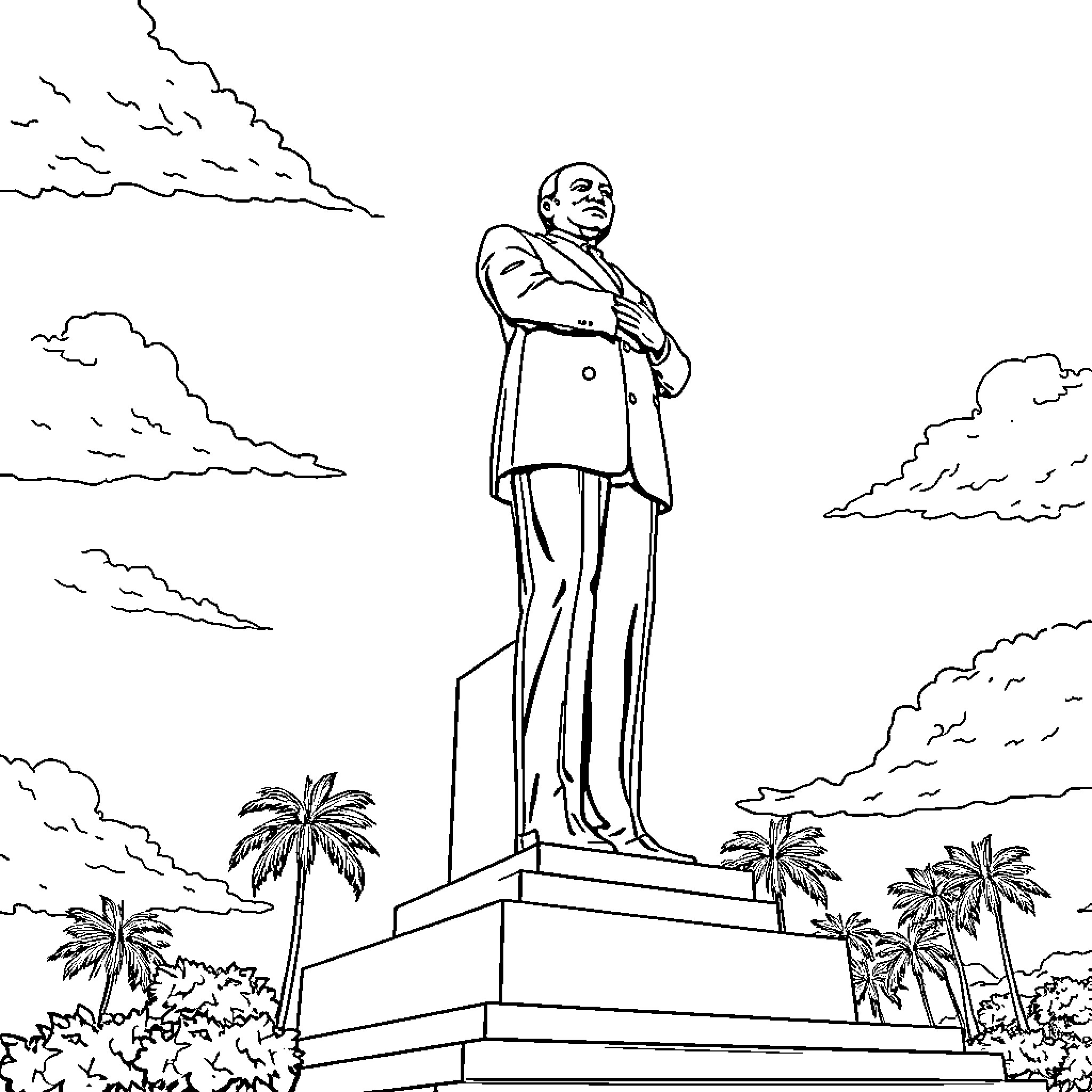 Errol Walton Barrow standing tall in a scenic outdoor setting Coloring Page (free black-and-white line drawing printable PDF for all, from beginners to advanced learners, including children, teens, adults, and seniors)