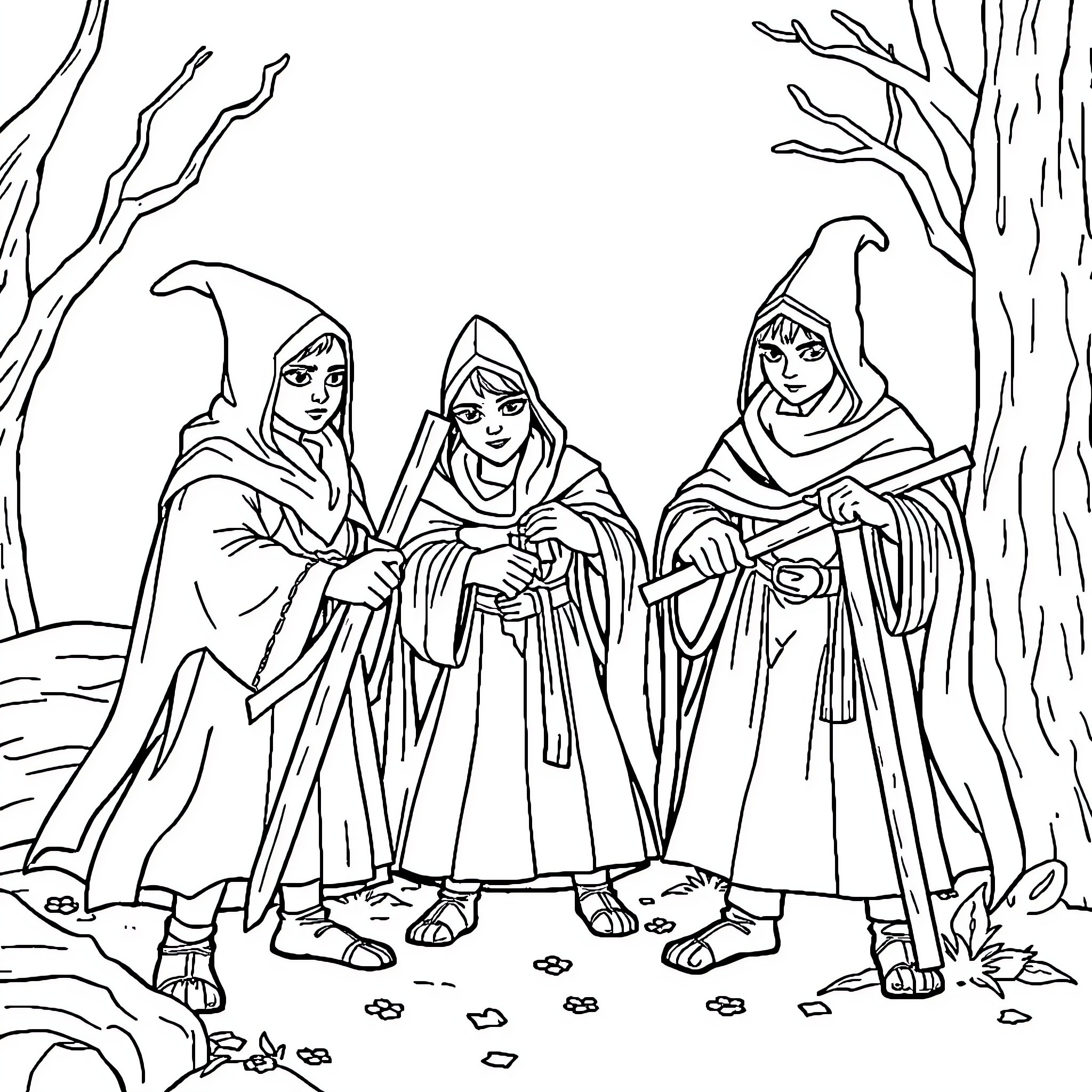 Castor companions journey through the forest Coloring Page (free black-and-white line drawing printable PDF for all, from beginners to advanced learners, including children, teens, adults, and seniors)