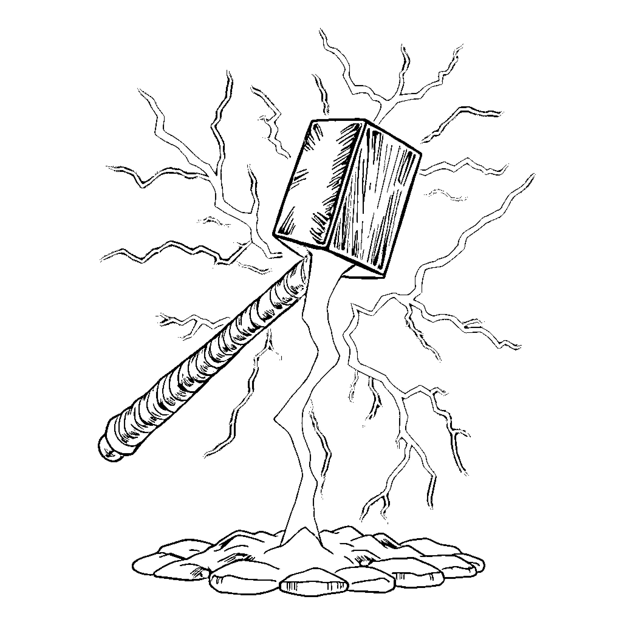 Lightning Strikes Wielding Powerful Weapon Coloring Page (free black-and-white line drawing printable PDF for all, from beginners to advanced learners, including children, teens, adults, and seniors)