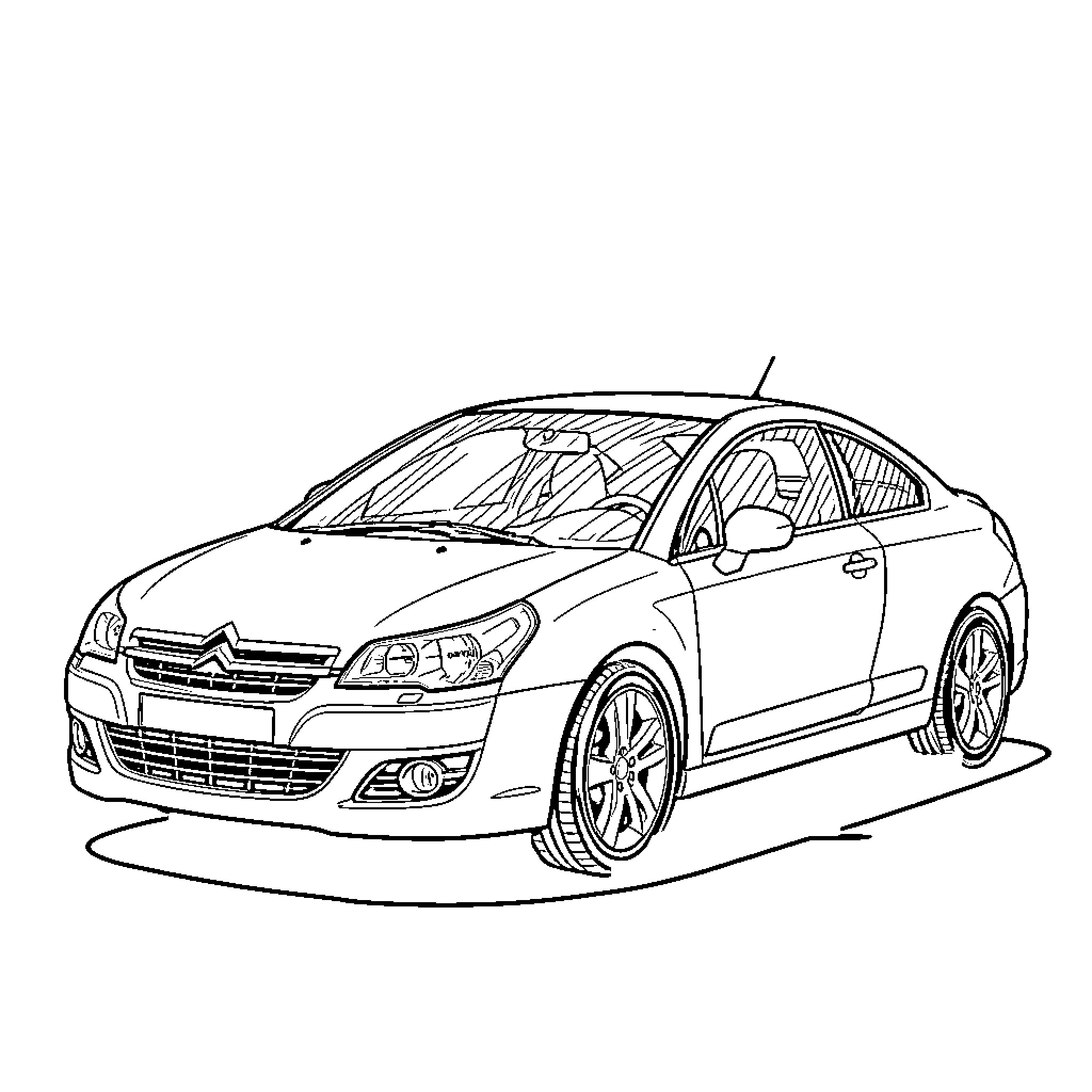 Citroen C4 sedan with sporty styling Coloring Page (free black-and-white line drawing printable PDF for all, from beginners to advanced learners, including children, teens, adults, and seniors)