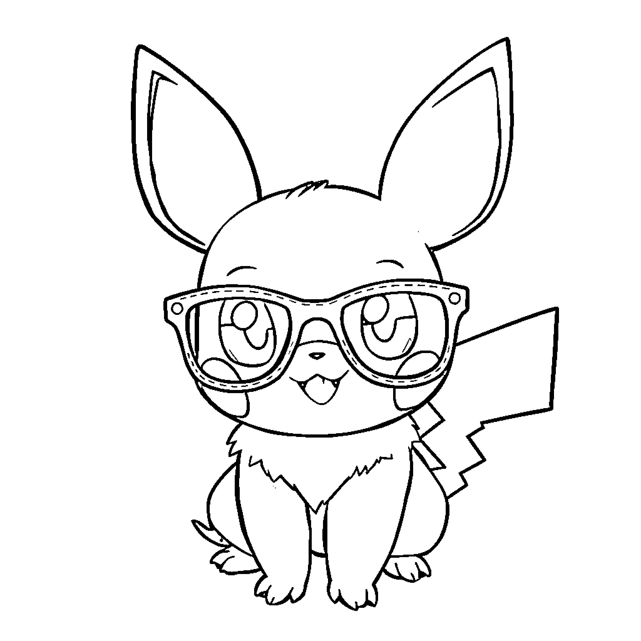 Pokémon character with glasses and expressive facial features Coloring Page (free black-and-white line drawing printable PDF for all, from beginners to advanced learners, including children, teens, adults, and seniors)