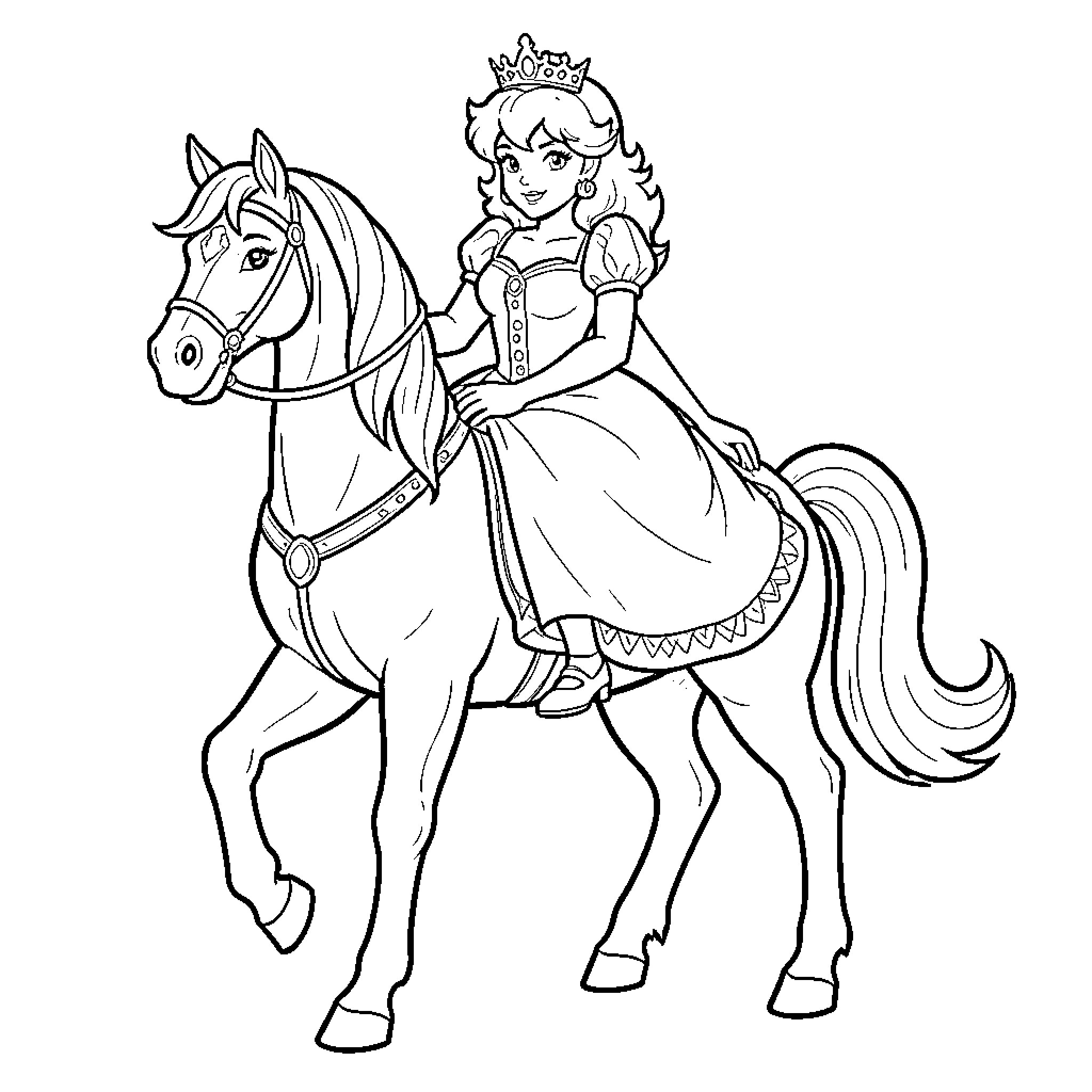 Centaur princess riding a noble steed Coloring Page (free black-and-white line drawing printable PDF for all, from beginners to advanced learners, including children, teens, adults, and seniors)