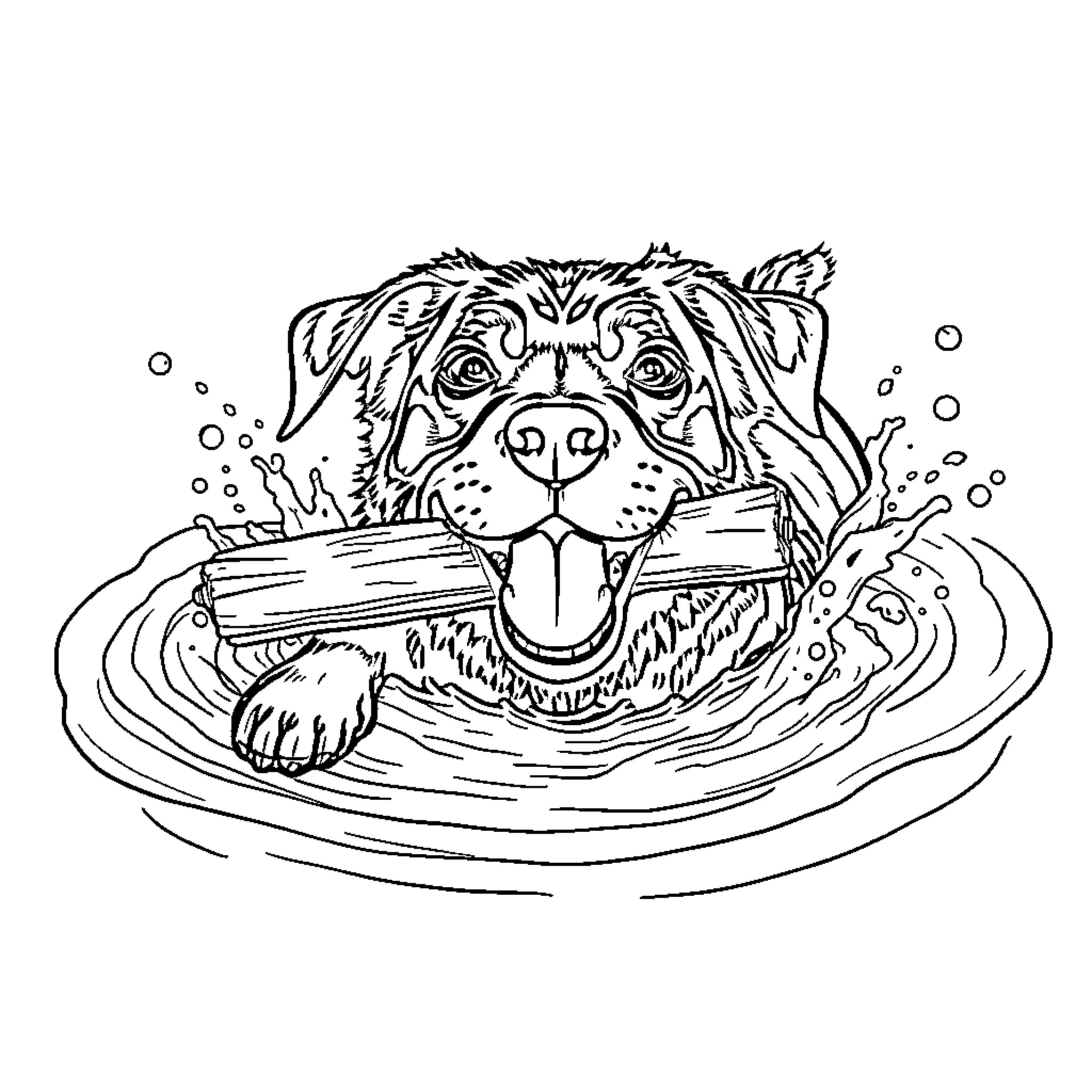 Dog enjoying a relaxing soak in the tub Coloring Page (free black-and-white line drawing printable PDF for all, from beginners to advanced learners, including children, teens, adults, and seniors)