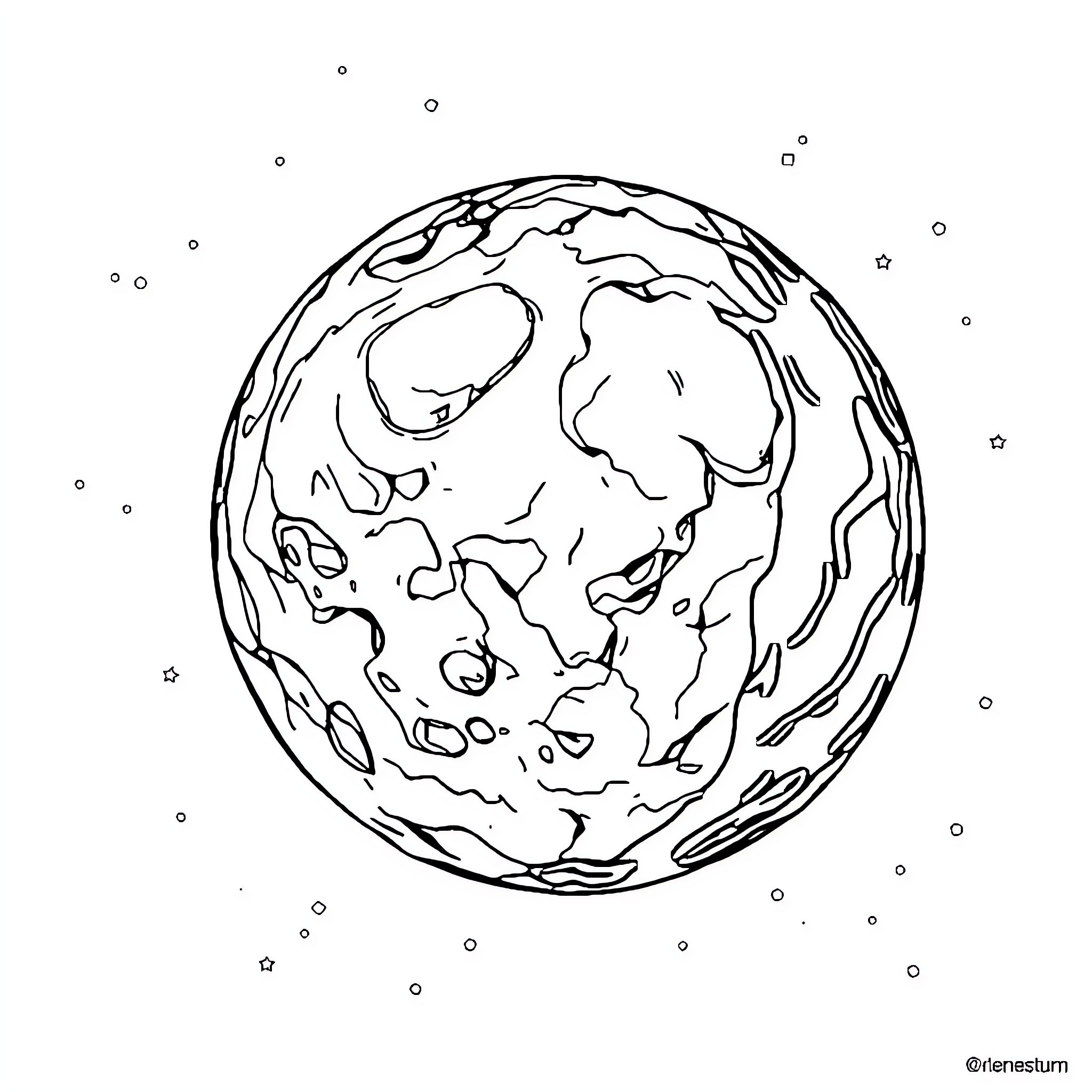 Mercury in the Celestial Void Coloring Page (free black-and-white line drawing printable PDF for all, from beginners to advanced learners, including children, teens, adults, and seniors)