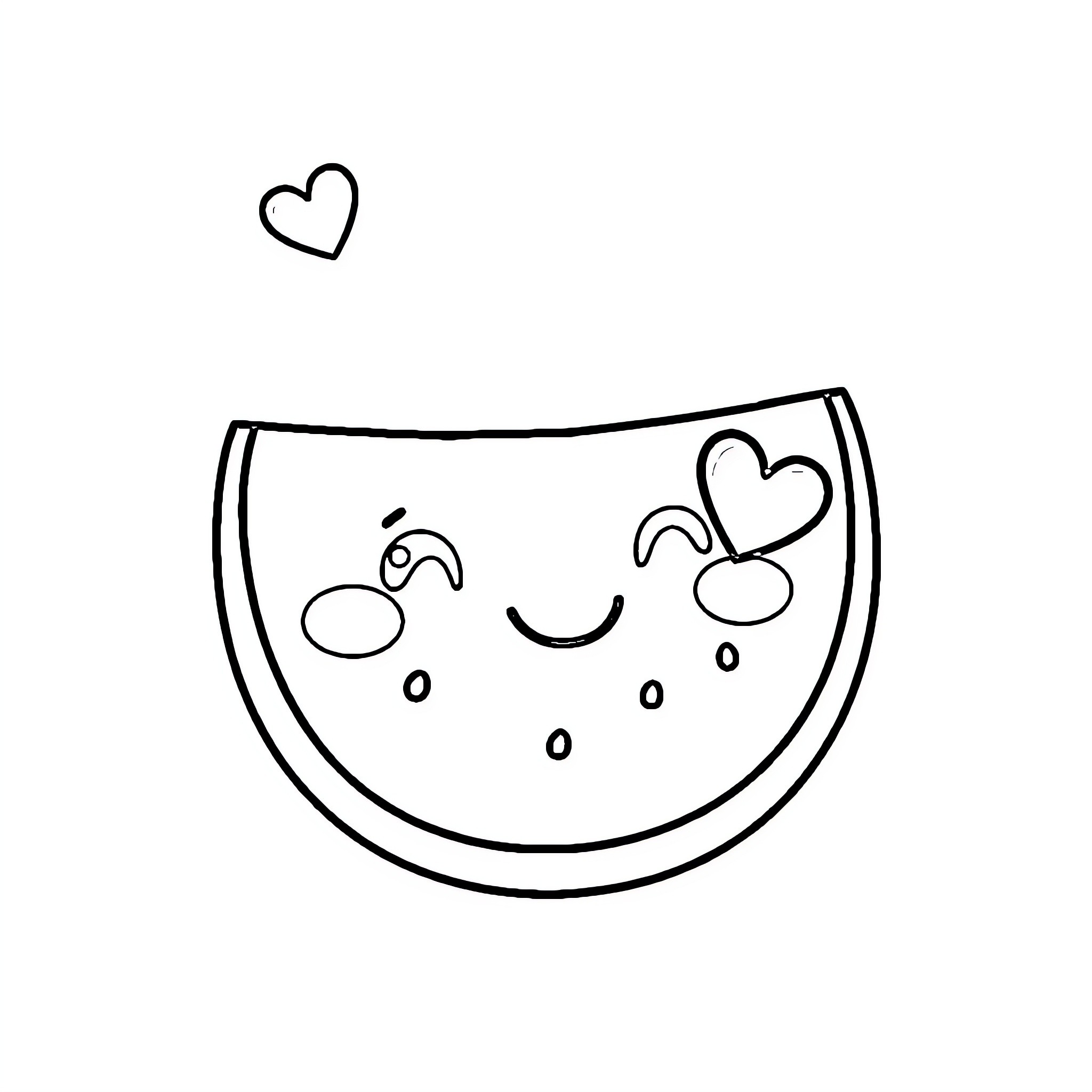 Watermelon with a happy expression Coloring Page (free black-and-white line drawing printable PDF for all, from beginners to advanced learners, including children, teens, adults, and seniors)