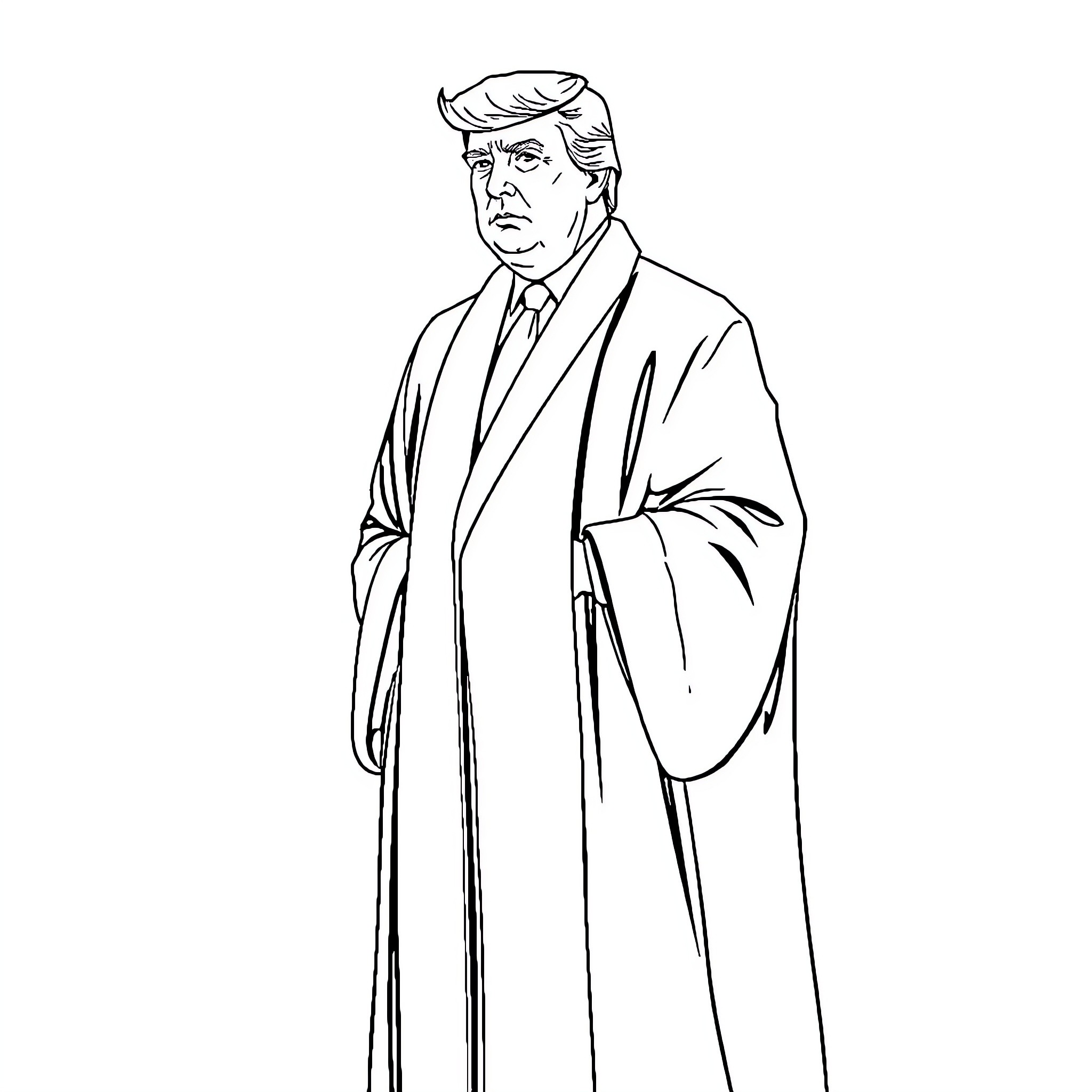 Trump in formal attire with serious expression Coloring Page (free black-and-white line drawing printable PDF for all, from beginners to advanced learners, including children, teens, adults, and seniors)