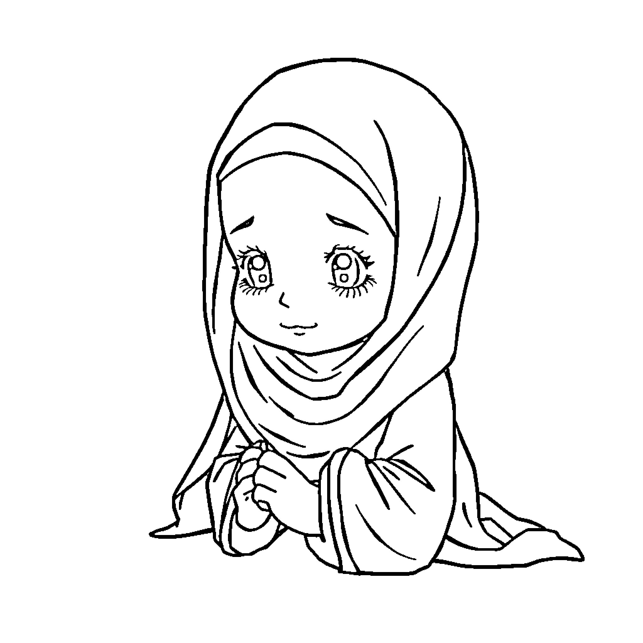 Kid in traditional Islamic clothing Coloring Page (free black-and-white line drawing printable PDF for all, from beginners to advanced learners, including children, teens, adults, and seniors)