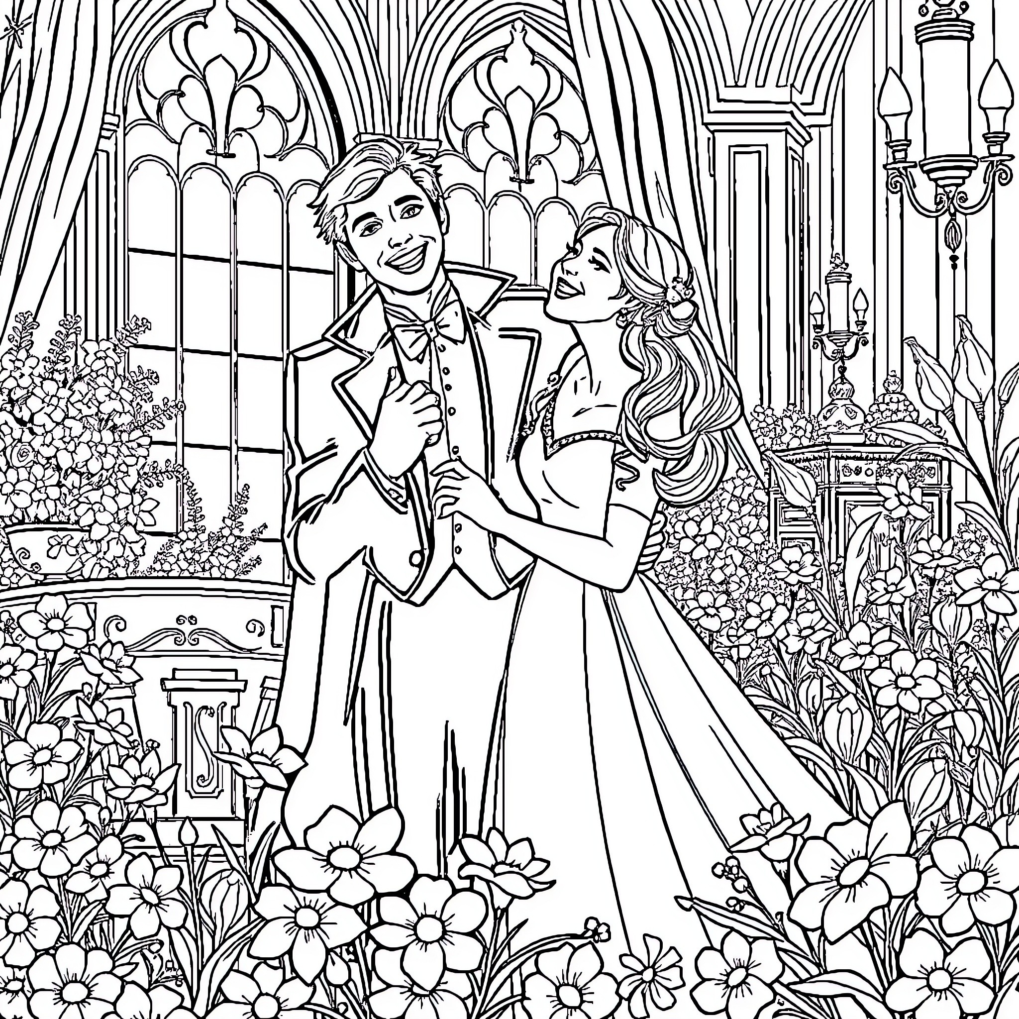 Phantom's Enchanted Dance Coloring Page (free black-and-white line drawing printable PDF for all, from beginners to advanced learners, including children, teens, adults, and seniors)