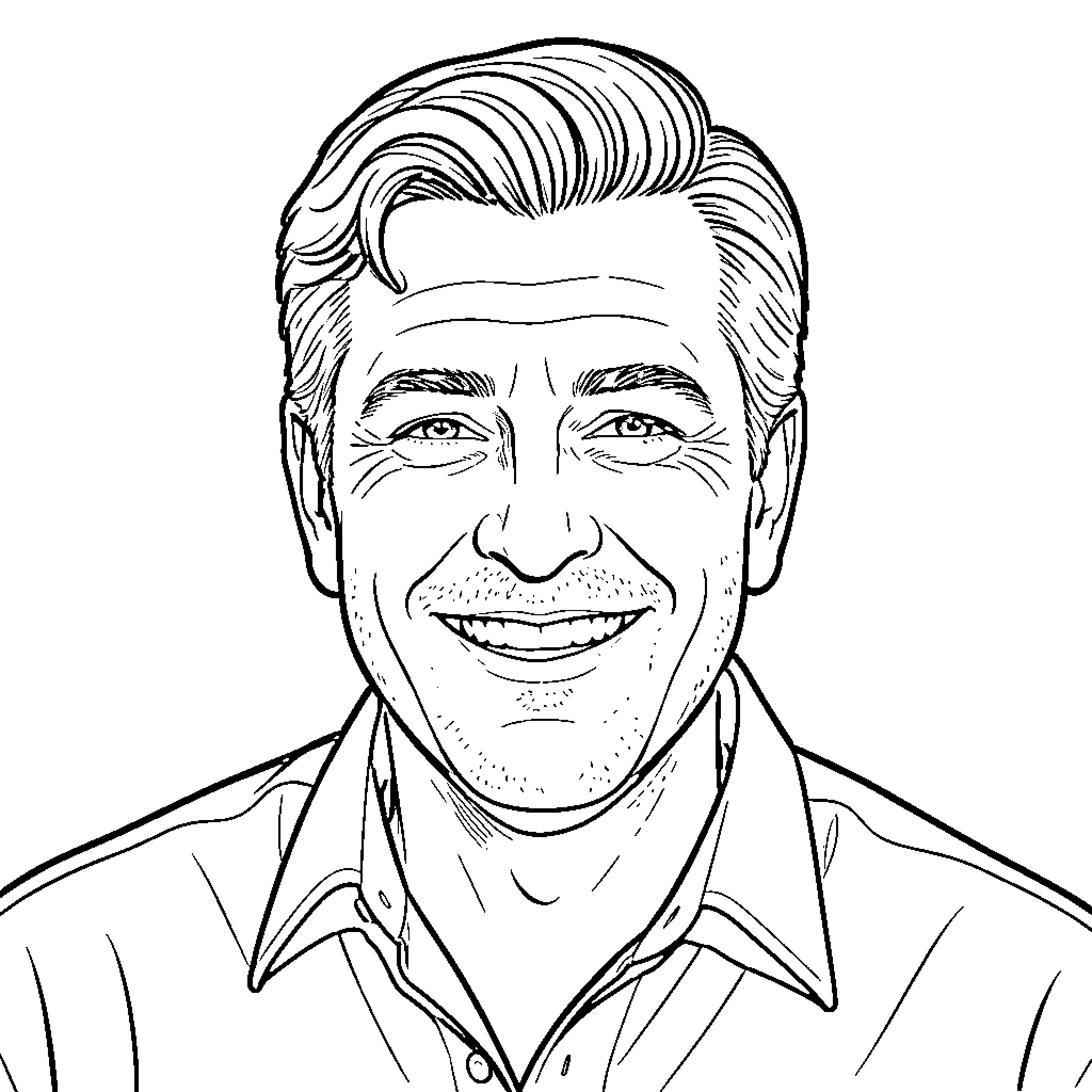 Al Bundy's Cheerful Smile and Classic Look Coloring Page (free black-and-white line drawing printable PDF for all, from beginners to advanced learners, including children, teens, adults, and seniors)