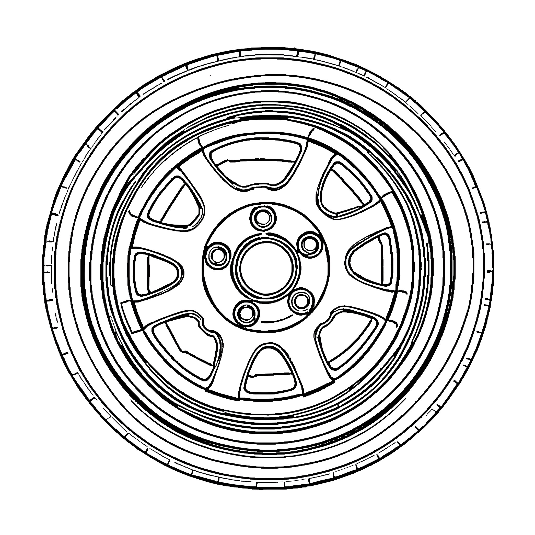 SSR MK-II Automotive Wheel Design Coloring Page (free black-and-white line drawing printable PDF for all, from beginners to advanced learners, including children, teens, adults, and seniors)