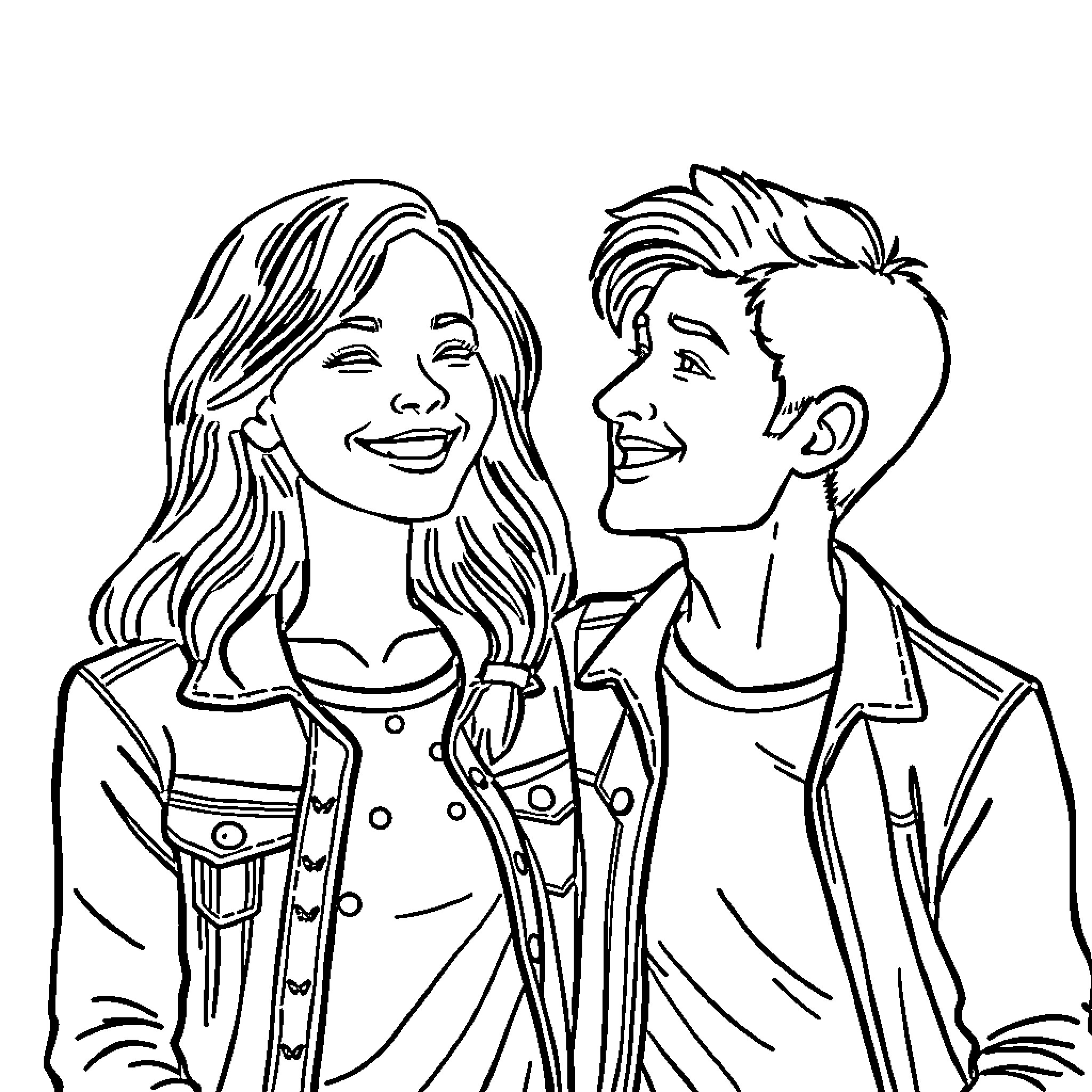 You Two Sharing a Moment Together Coloring Page (free black-and-white line drawing printable PDF for all, from beginners to advanced learners, including children, teens, adults, and seniors)