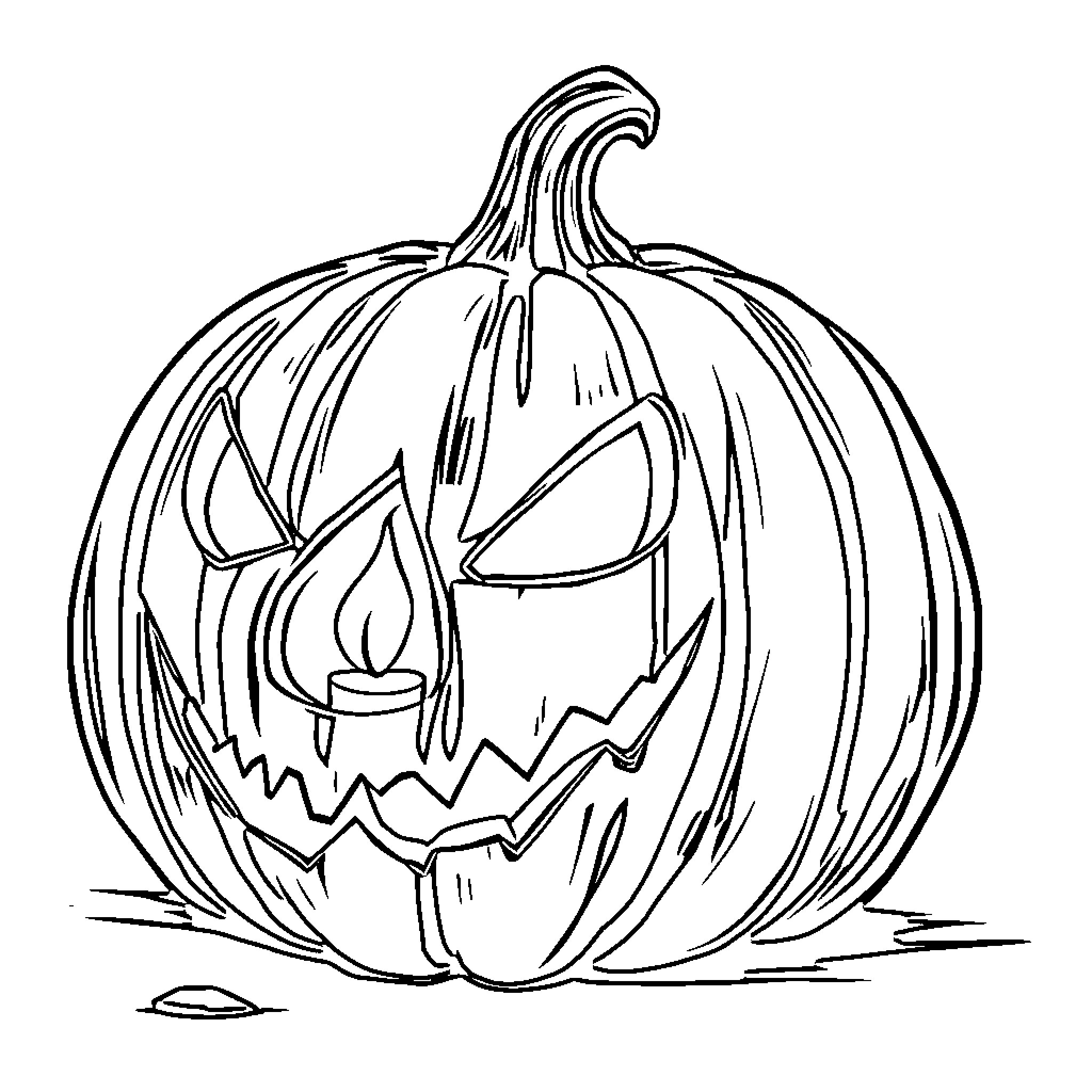 Pumpkin with spooky carved face Coloring Page (free black-and-white line drawing printable PDF for all, from beginners to advanced learners, including children, teens, adults, and seniors)