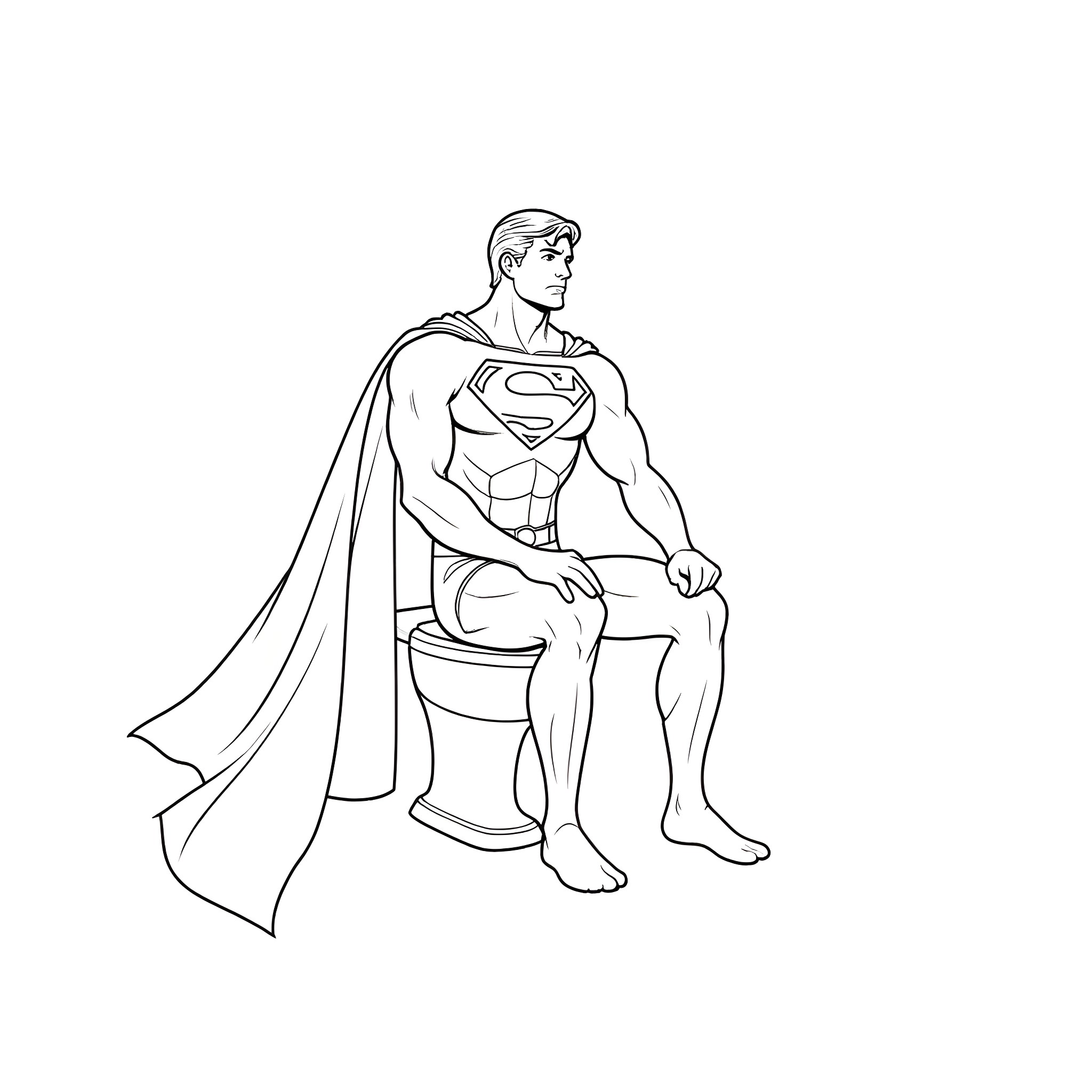 Superman resting on a bench with determination Coloring Page (free black-and-white line drawing printable PDF for all, from beginners to advanced learners, including children, teens, adults, and seniors)