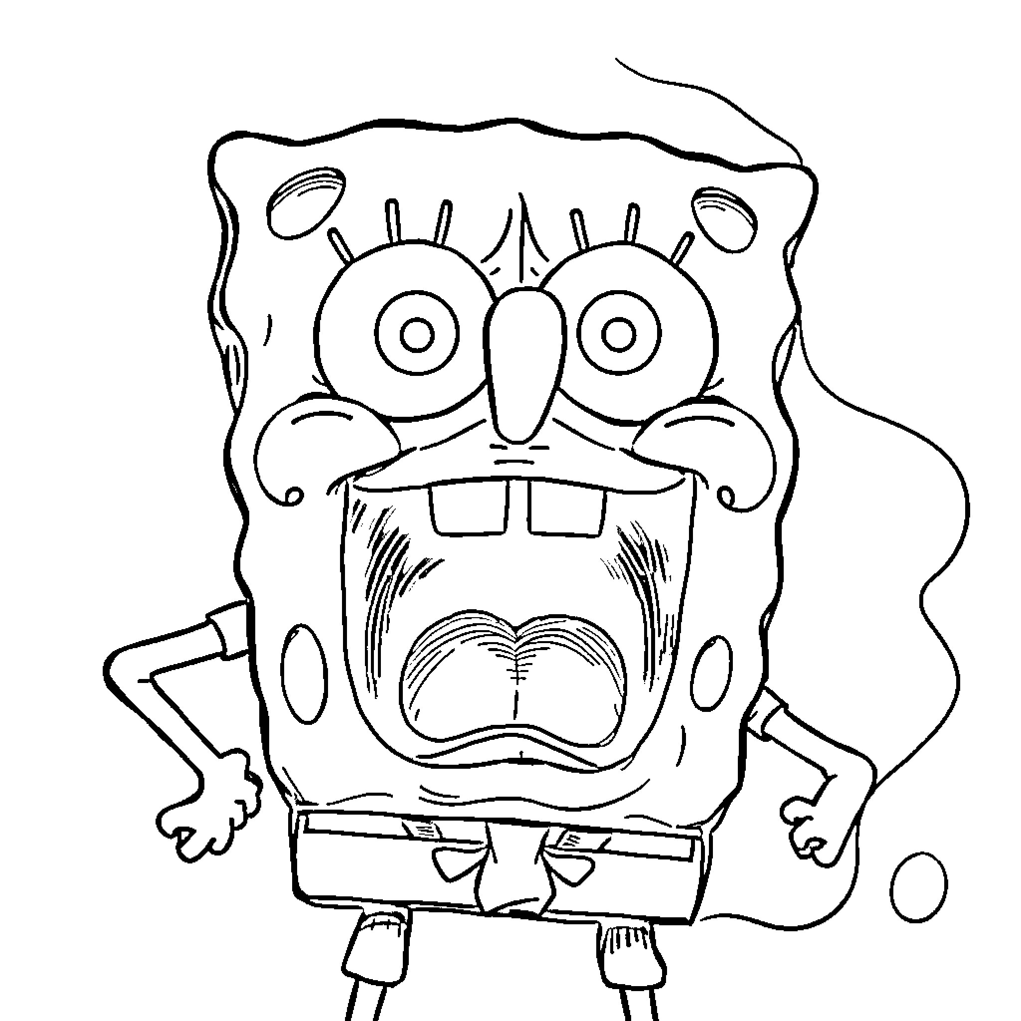 Spongebob screaming in surprise and confusion Coloring Page (free black-and-white line drawing printable PDF for all, from beginners to advanced learners, including children, teens, adults, and seniors)