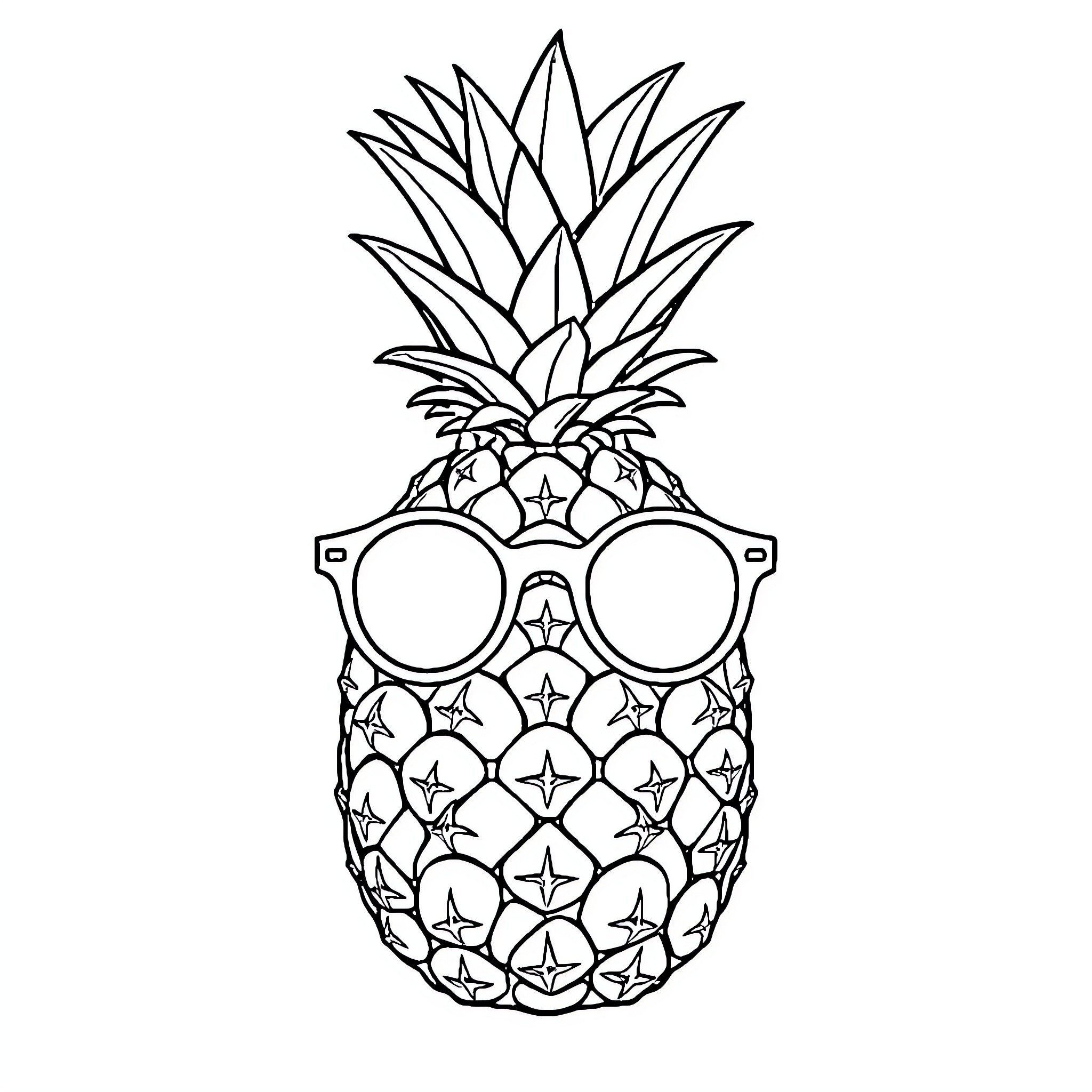 Ananas pineapple wearing stylish sunglasses Coloring Page (free black-and-white line drawing printable PDF for all, from beginners to advanced learners, including children, teens, adults, and seniors)