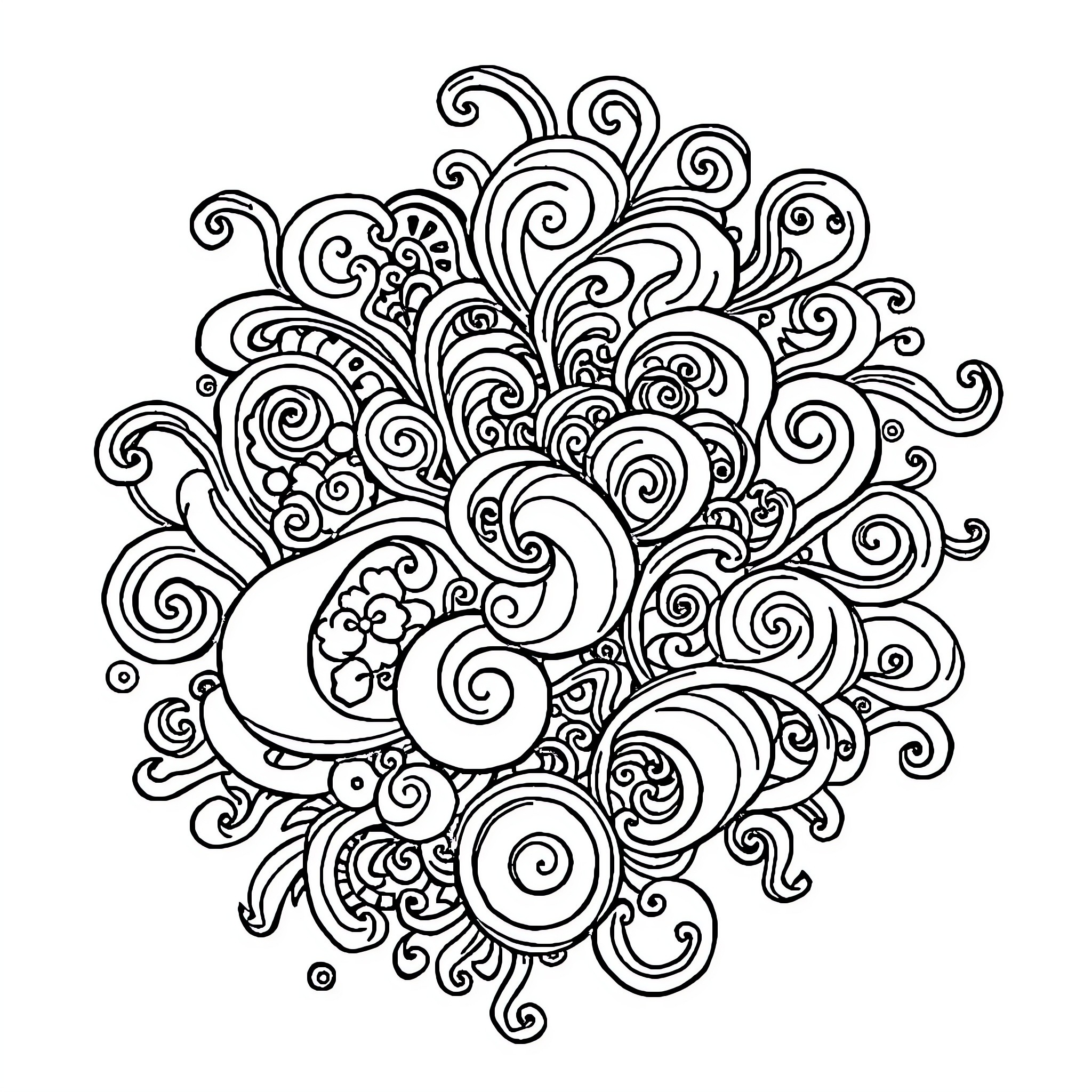 Doodle with Swirling Abstract Patterns Coloring Page (free black-and-white line drawing printable PDF for all, from beginners to advanced learners, including children, teens, adults, and seniors)