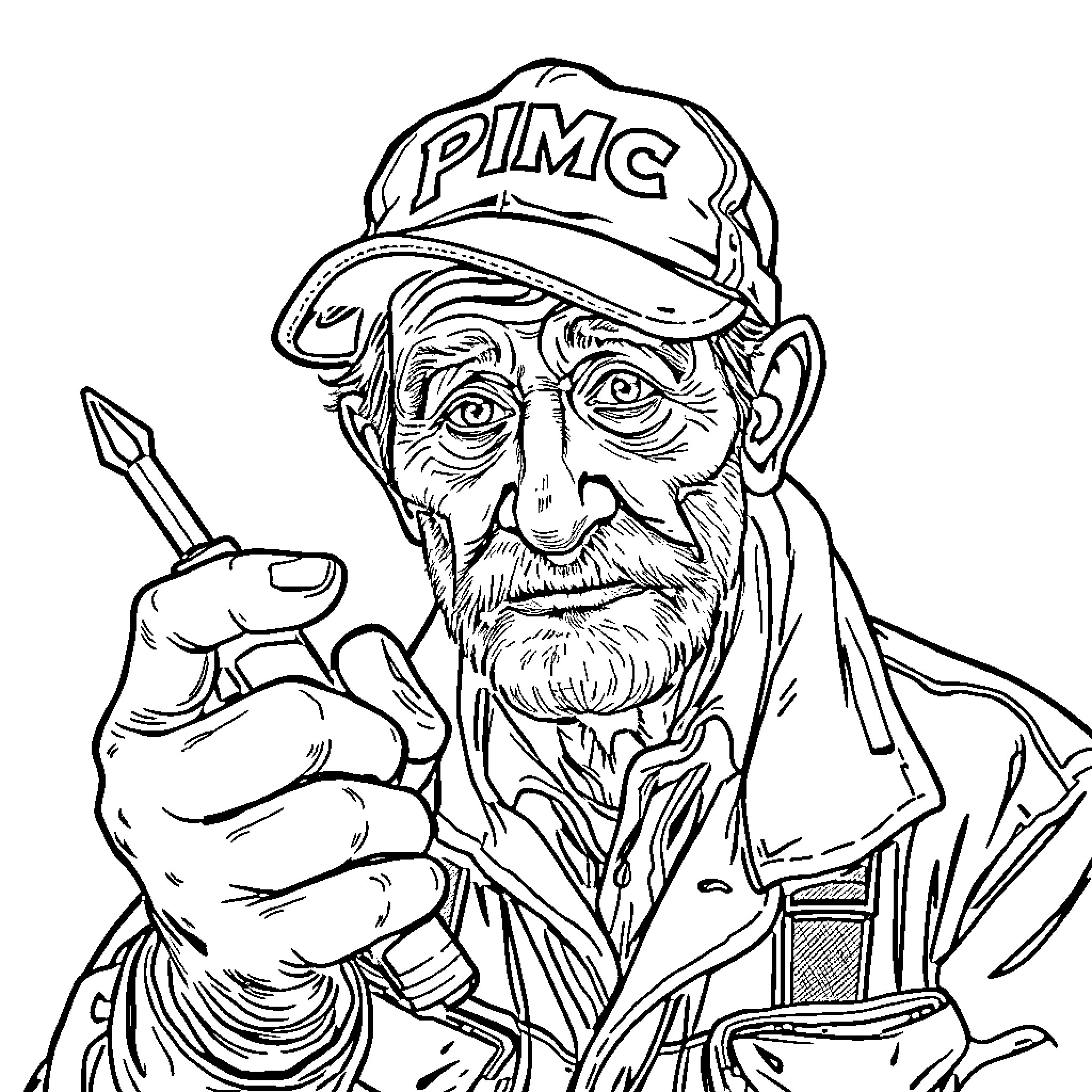 Electrician examining a device with concentration Coloring Page (free black-and-white line drawing printable PDF for all, from beginners to advanced learners, including children, teens, adults, and seniors)