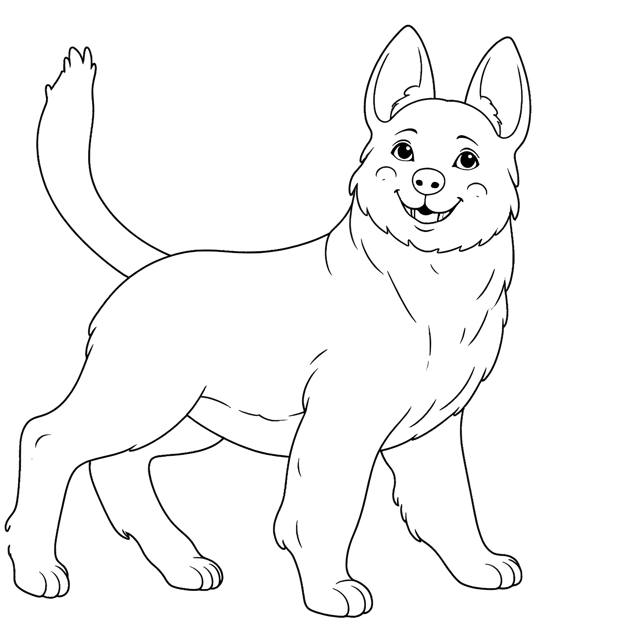 Dot the happy dog wagging its tail Coloring Page (free black-and-white line drawing printable PDF for all, from beginners to advanced learners, including children, teens, adults, and seniors)