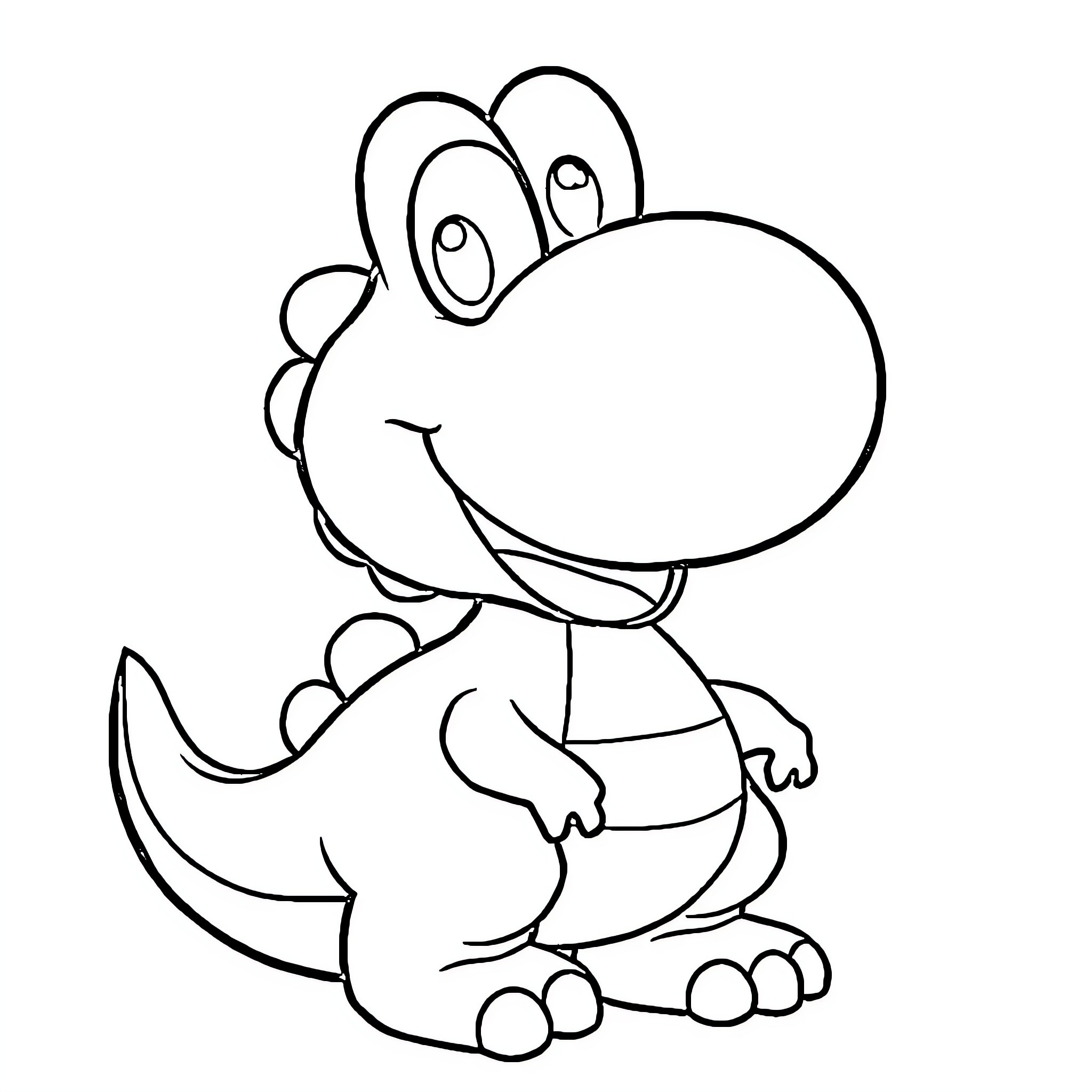 Yoshi the Friendly Dinosaur Coloring Page (free black-and-white line drawing printable PDF for all, from beginners to advanced learners, including children, teens, adults, and seniors)