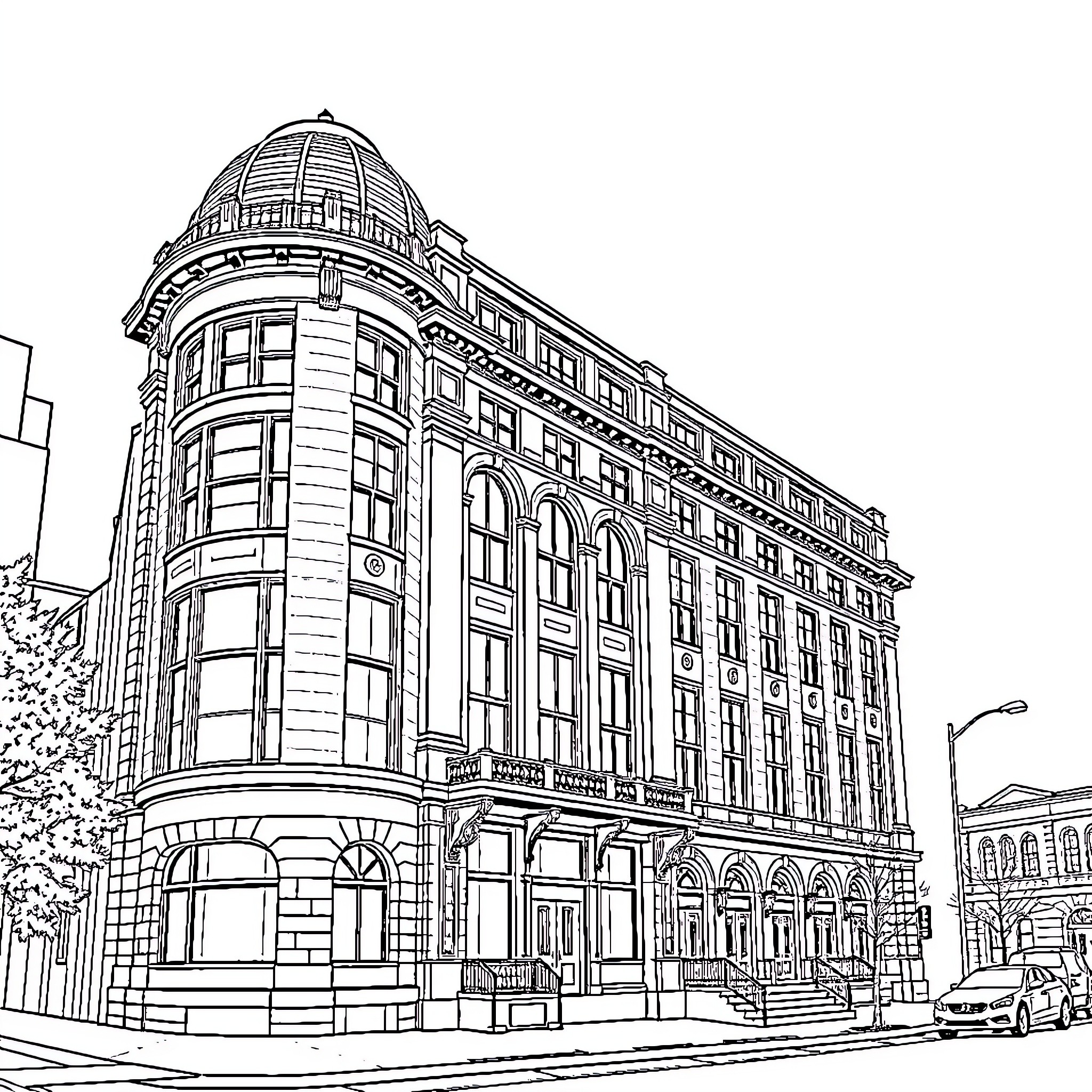 Samuel Colt's Architectural Masterpiece Coloring Page (free black-and-white line drawing printable PDF for all, from beginners to advanced learners, including children, teens, adults, and seniors)